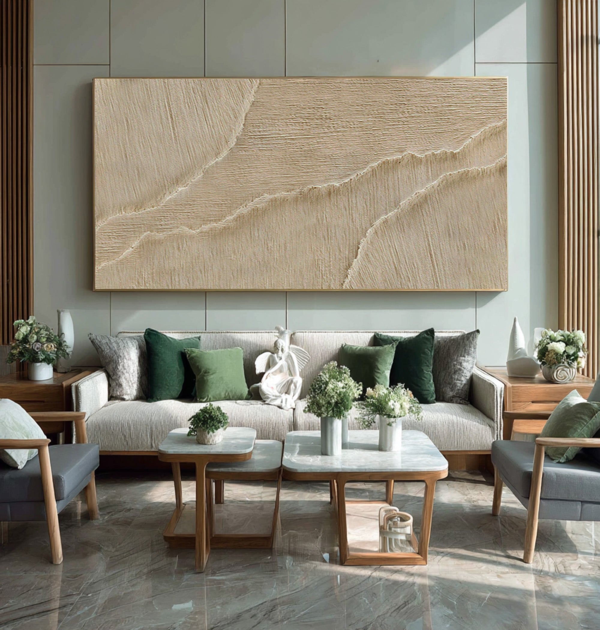 Textured Abstract Wave Art | Beige Canvas Painting #WG 066