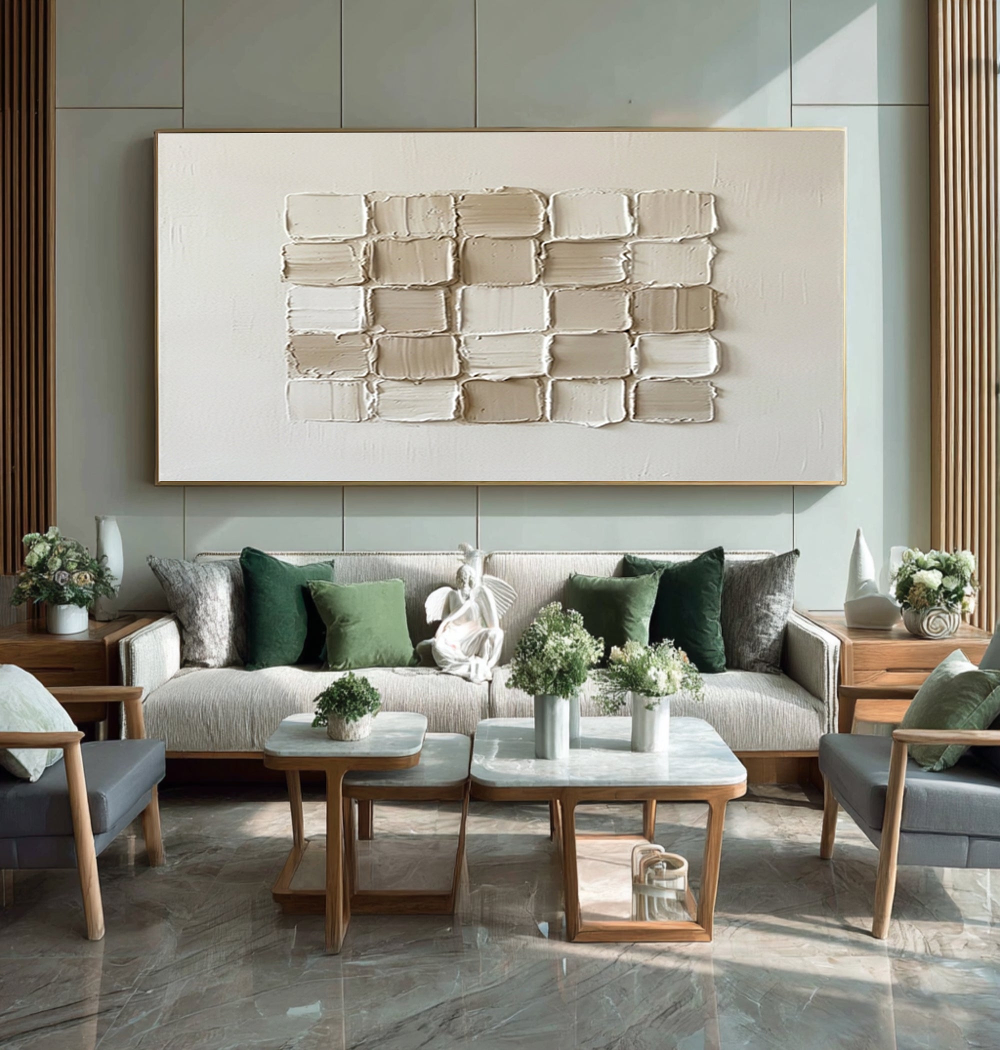 Large Neutral Brick Texture Wall Art Horizontal Hand Painted Canvas
