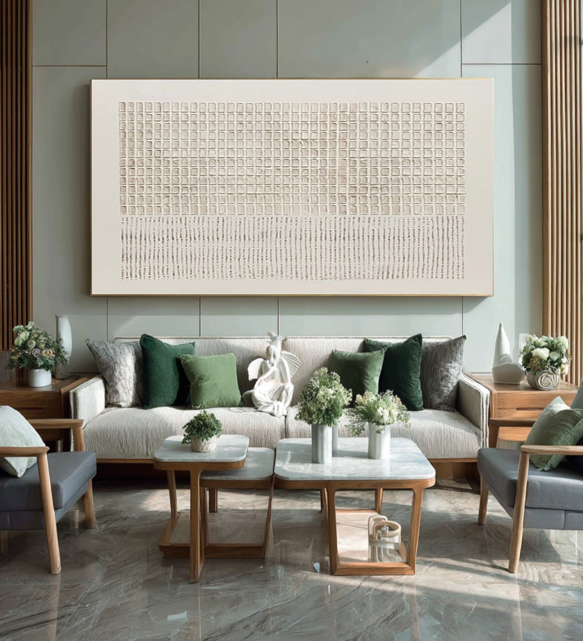 Large Abstract Oil Painting Beige Textured Grid Art, Modern Luxury Wall Art for Living Room | ArtvistaGallery #WAB 022