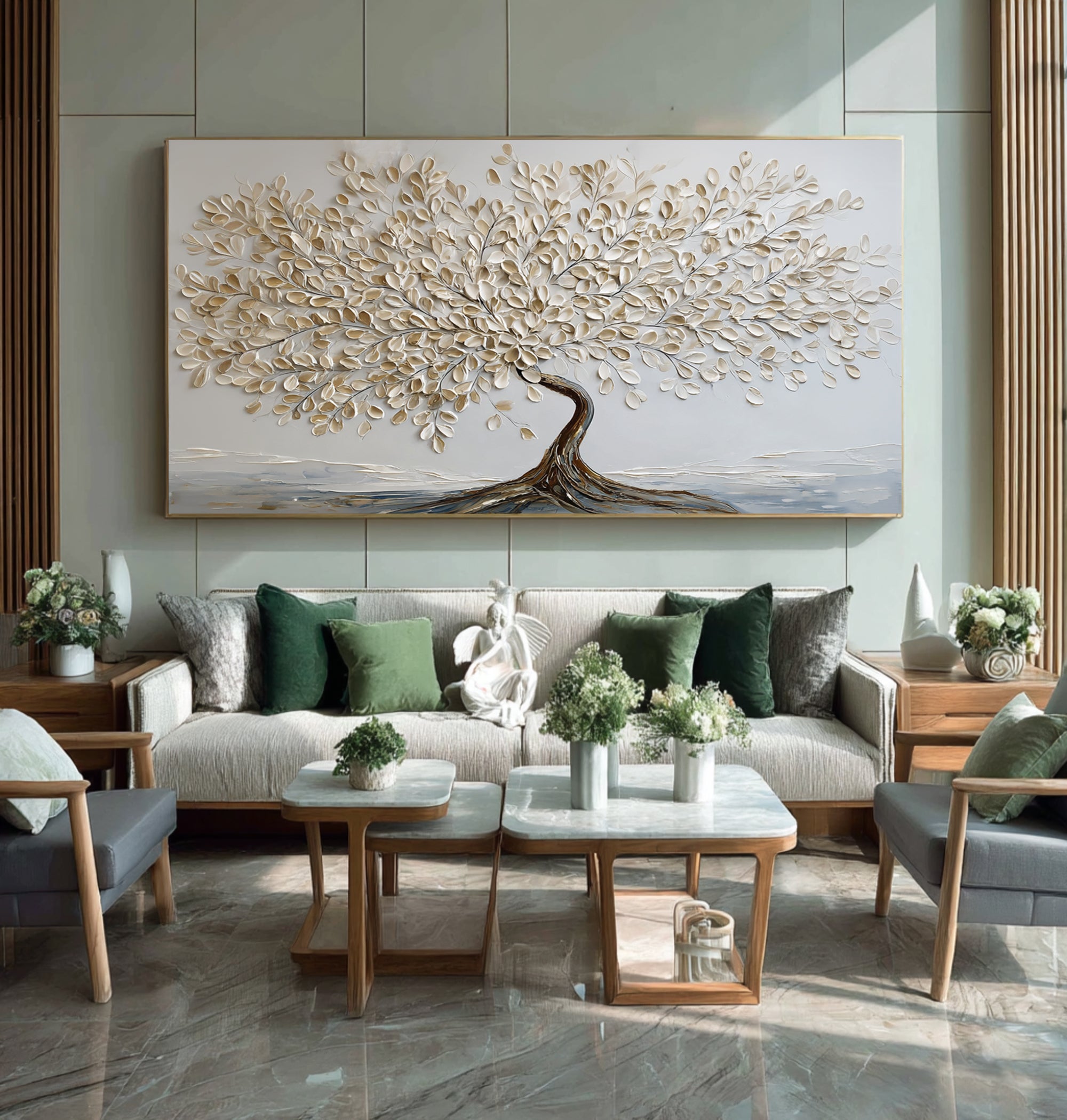 Gold & White Textured Tree Art on Canvas #WG 063