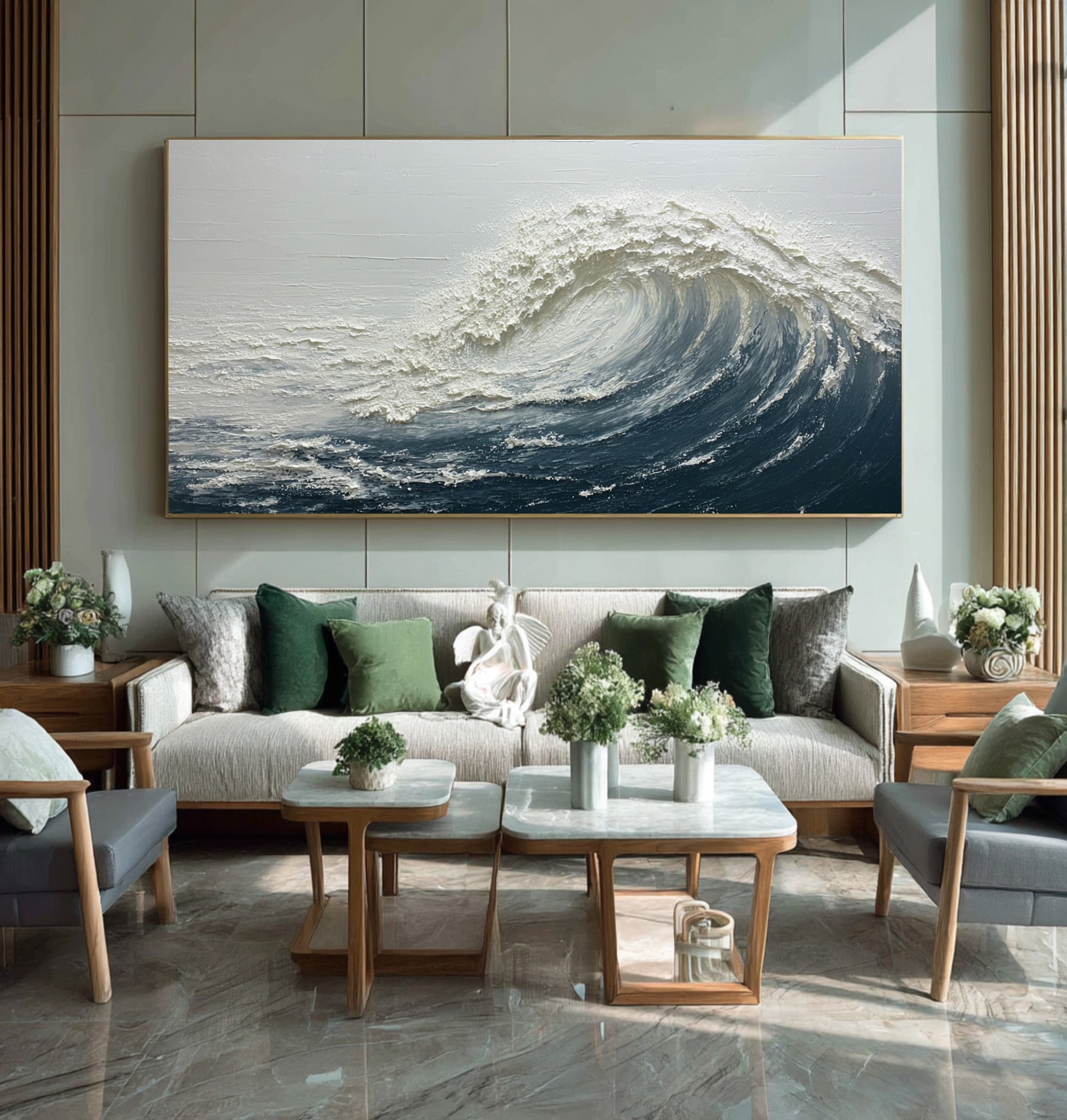 Textured Ocean Painting Large Living Room Decor #WG 059