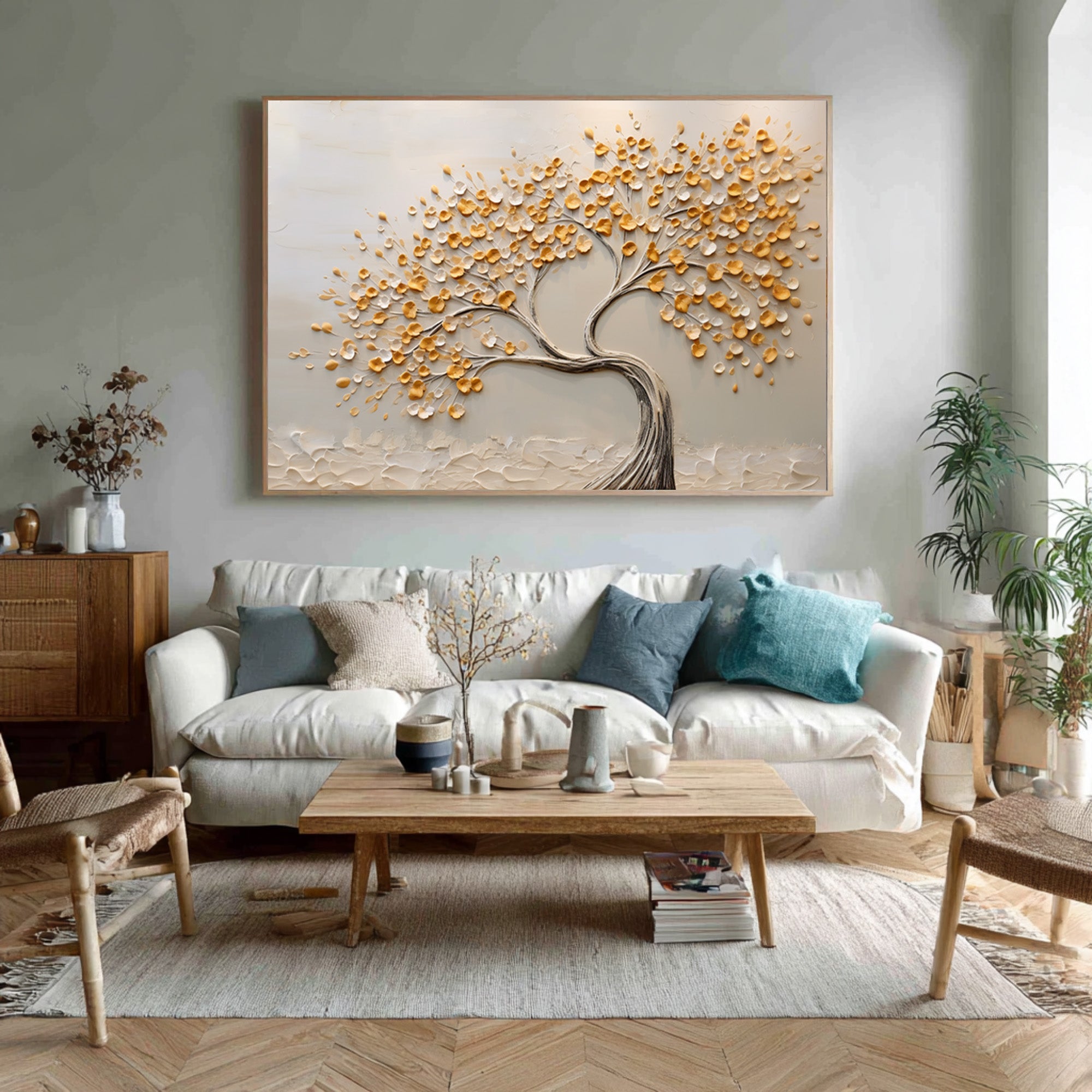 Golden Tree Art 3D Textured Leaves Painting #WG 090