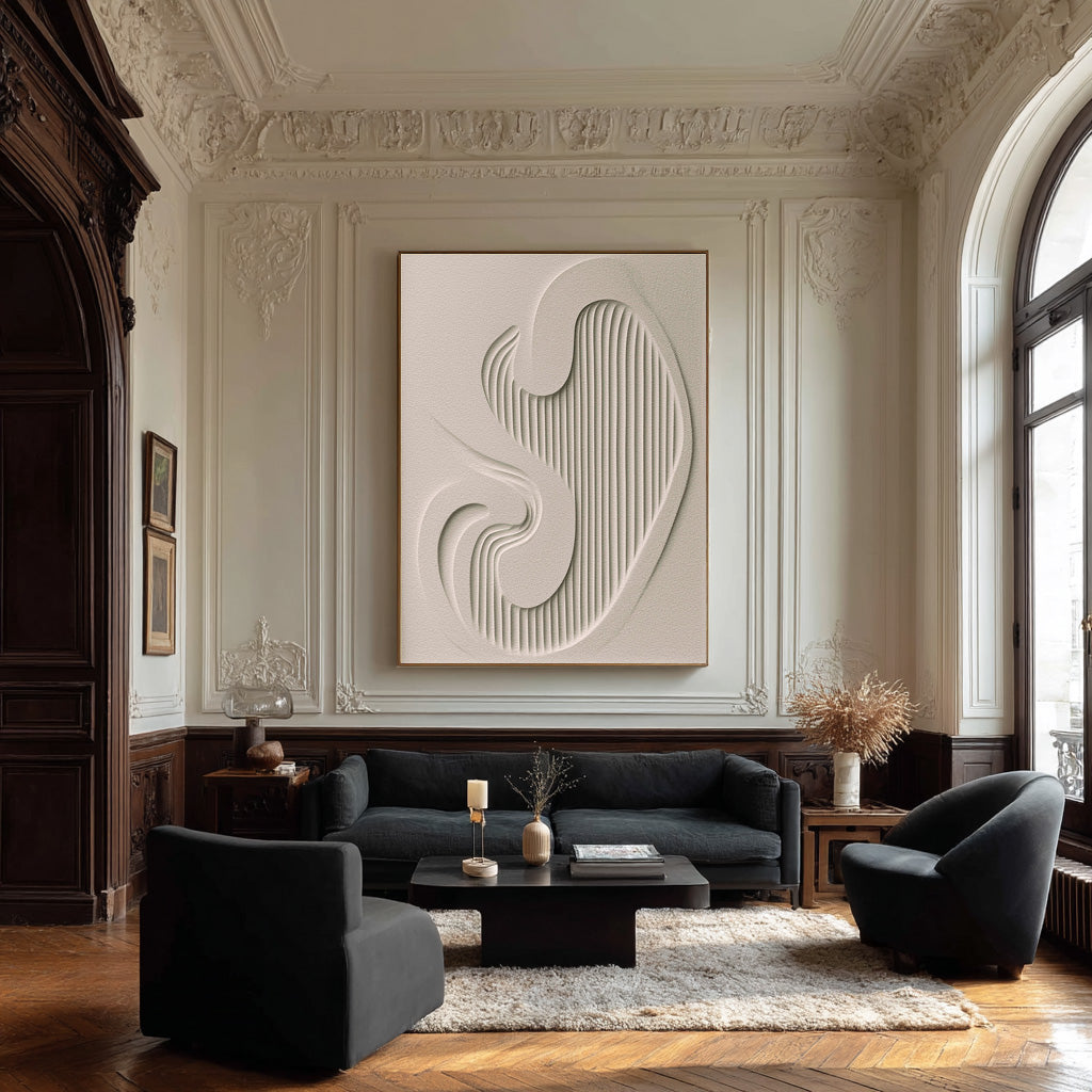Oversized White Textured Abstract Canvas Art #WG 081