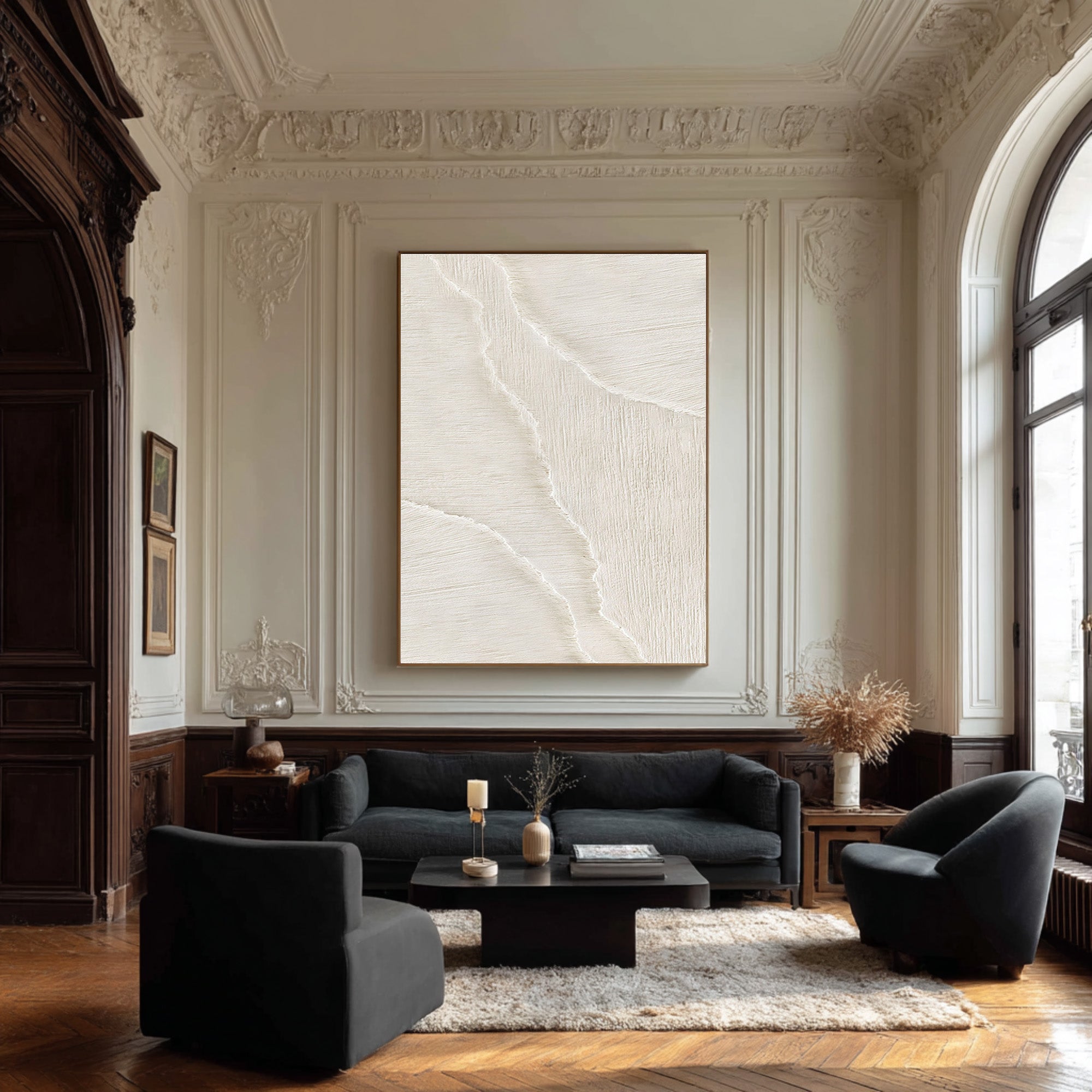 Vertical Textured Wave Art | Minimalist Beige Canvas #WG 068
