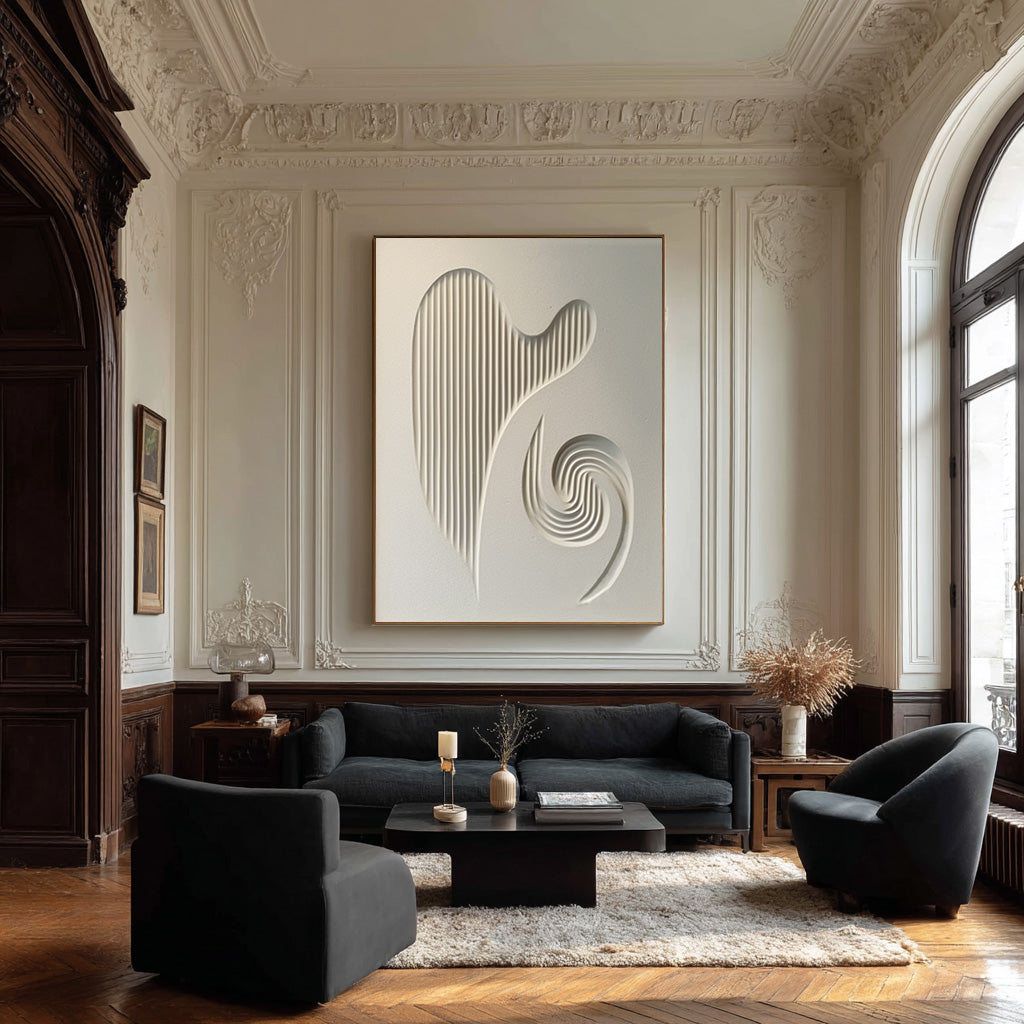 Elegant White Textured Abstract Art for Living Room #WG 080