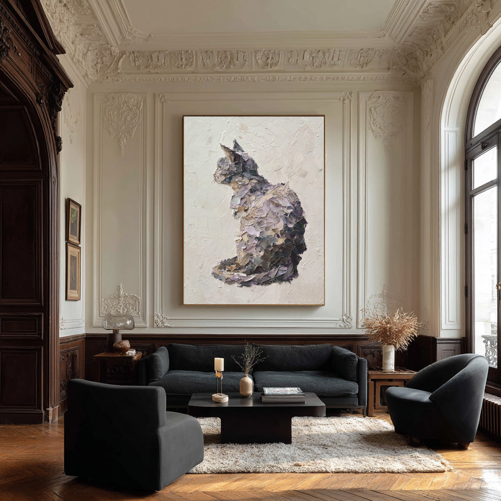 Abstract Pet Canvas Whimsical Cat Textured Artwork #WG 051