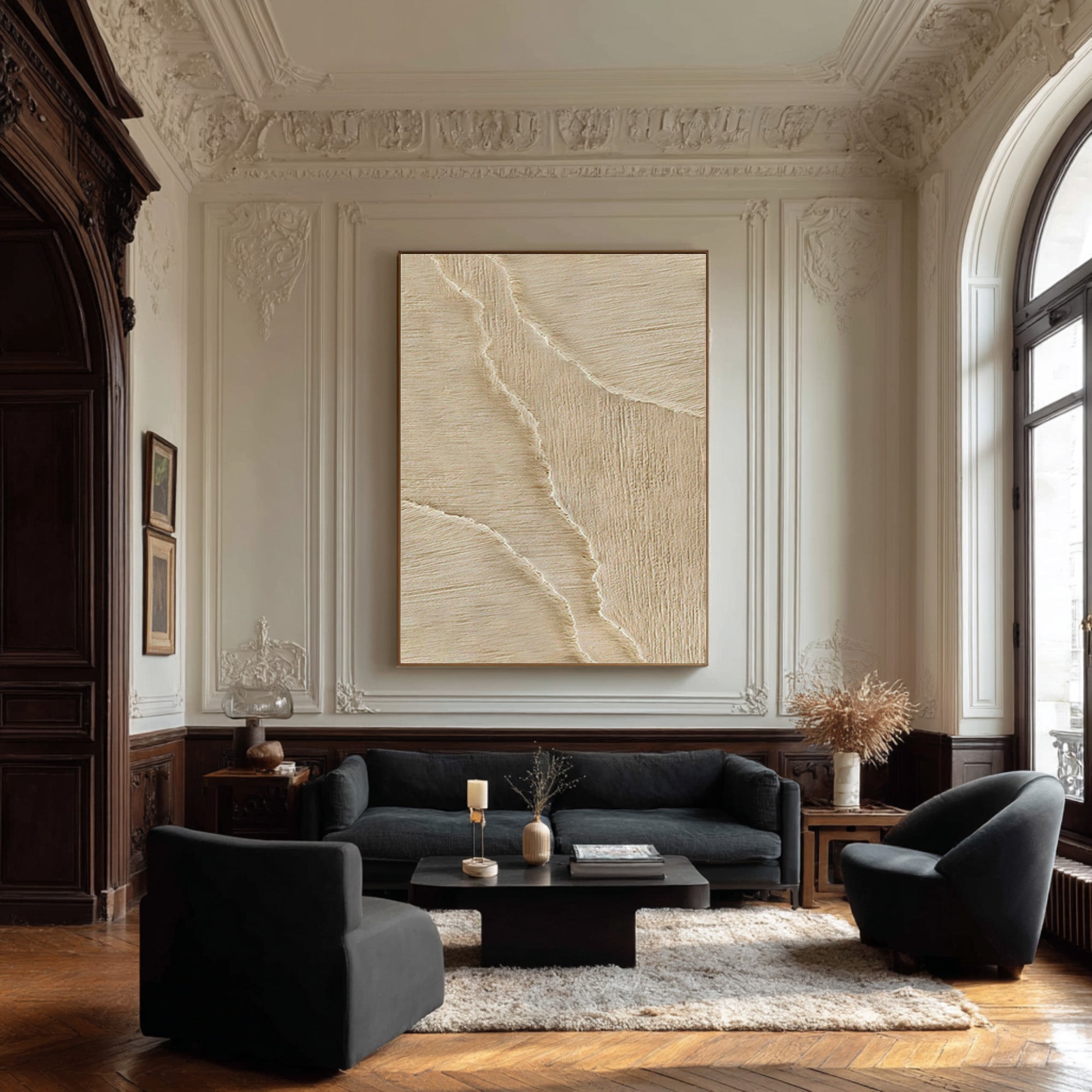 Vertical Textured Abstract Art Minimalist Beige Decor #WG 069