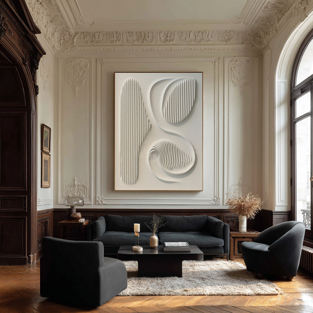 Contemporary White 3D Canvas Art - Textured Abstract Design #WG 083