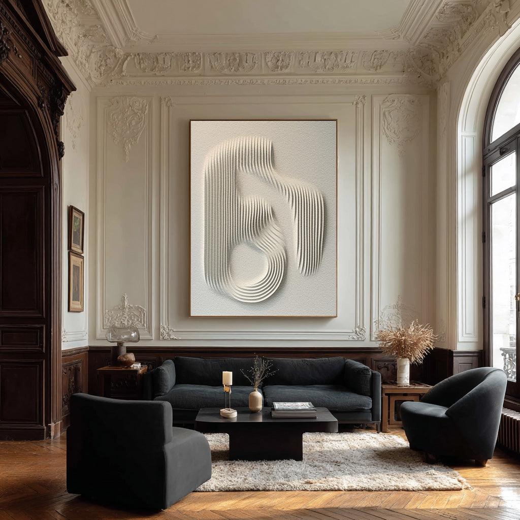 Contemporary White Abstract Relief Art on Textured Base #WG 079