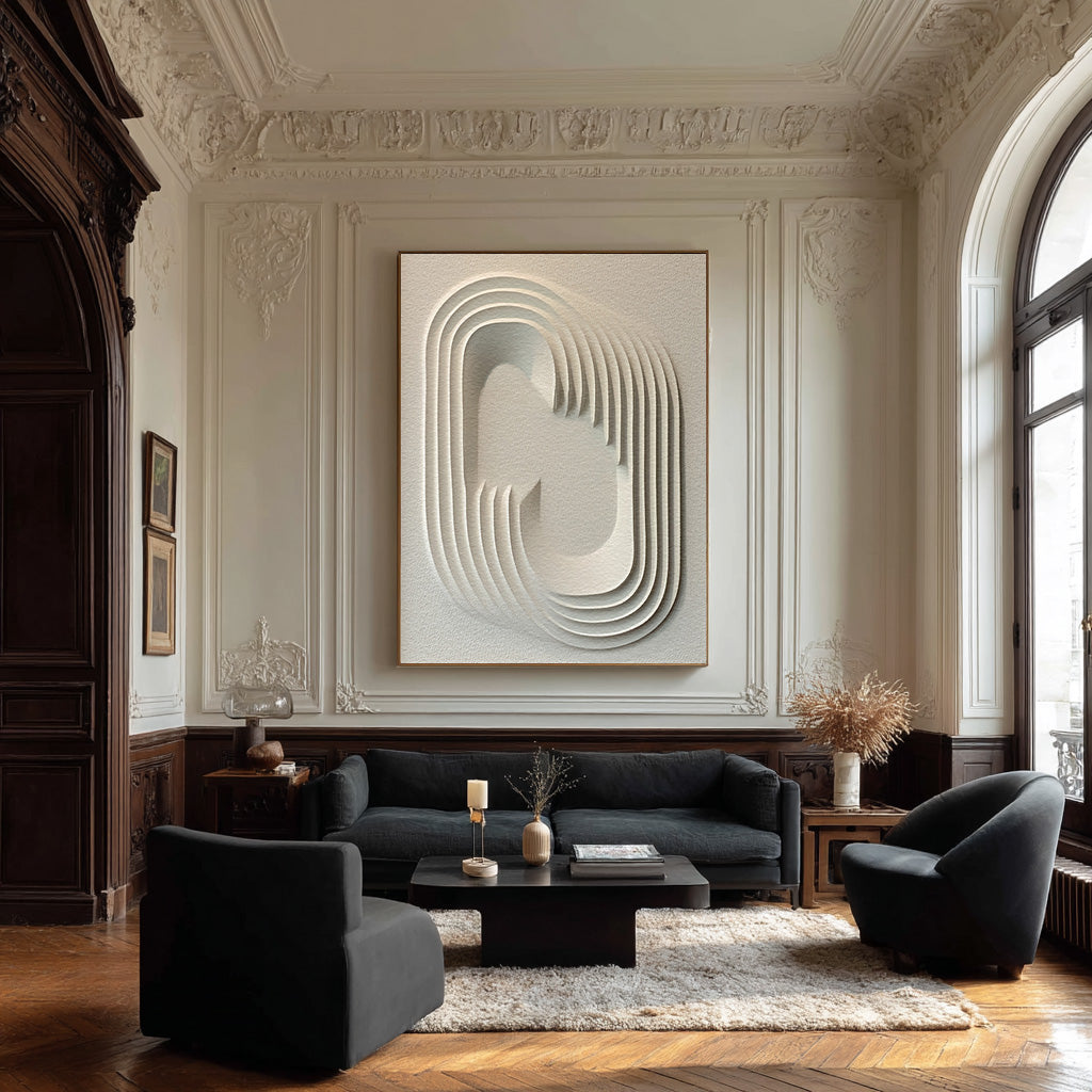 Minimalist White Abstract Painting with Dimensionality #WG 086
