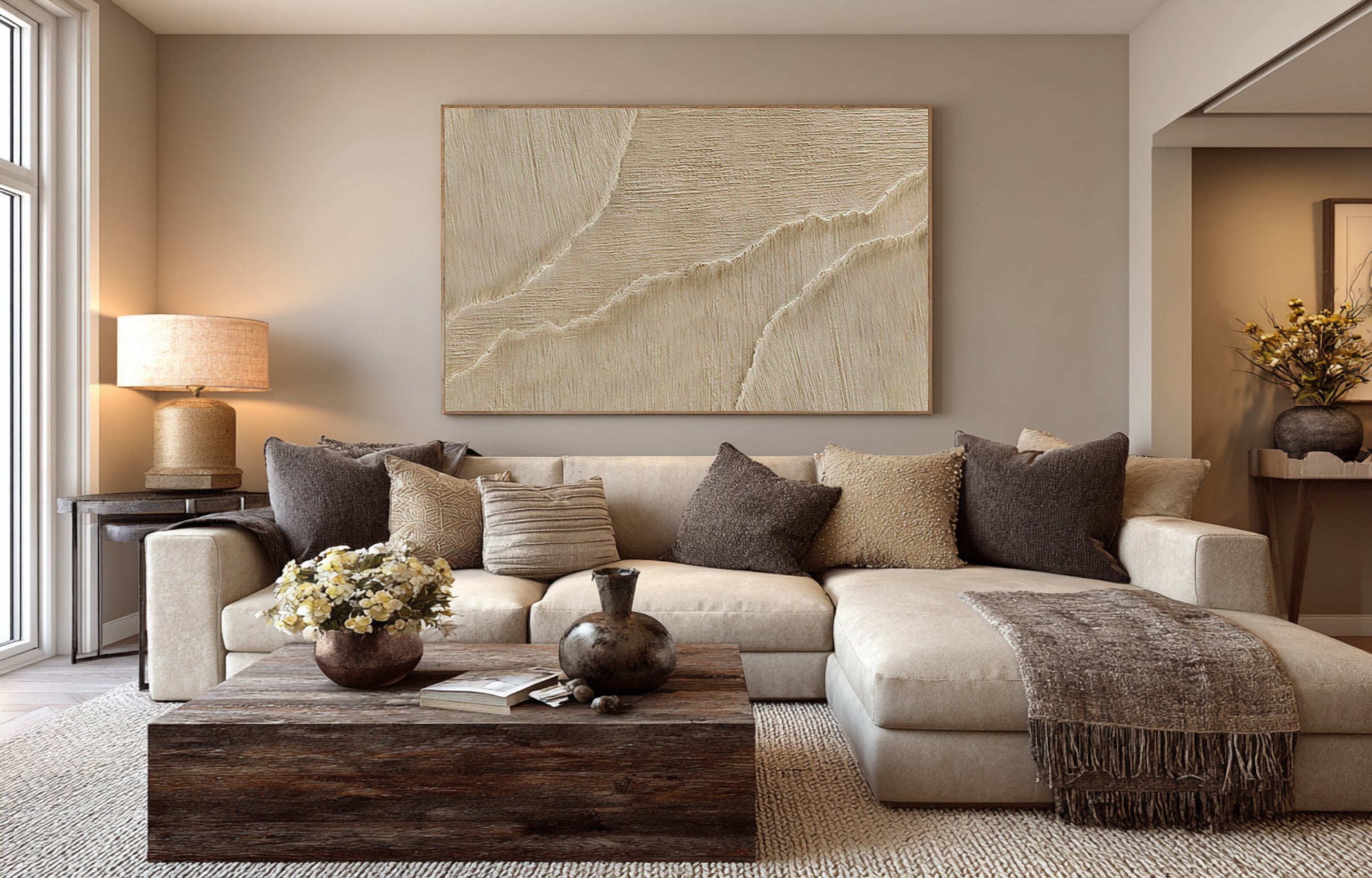 Textured Abstract Wave Art | Beige Canvas Painting #WG 066