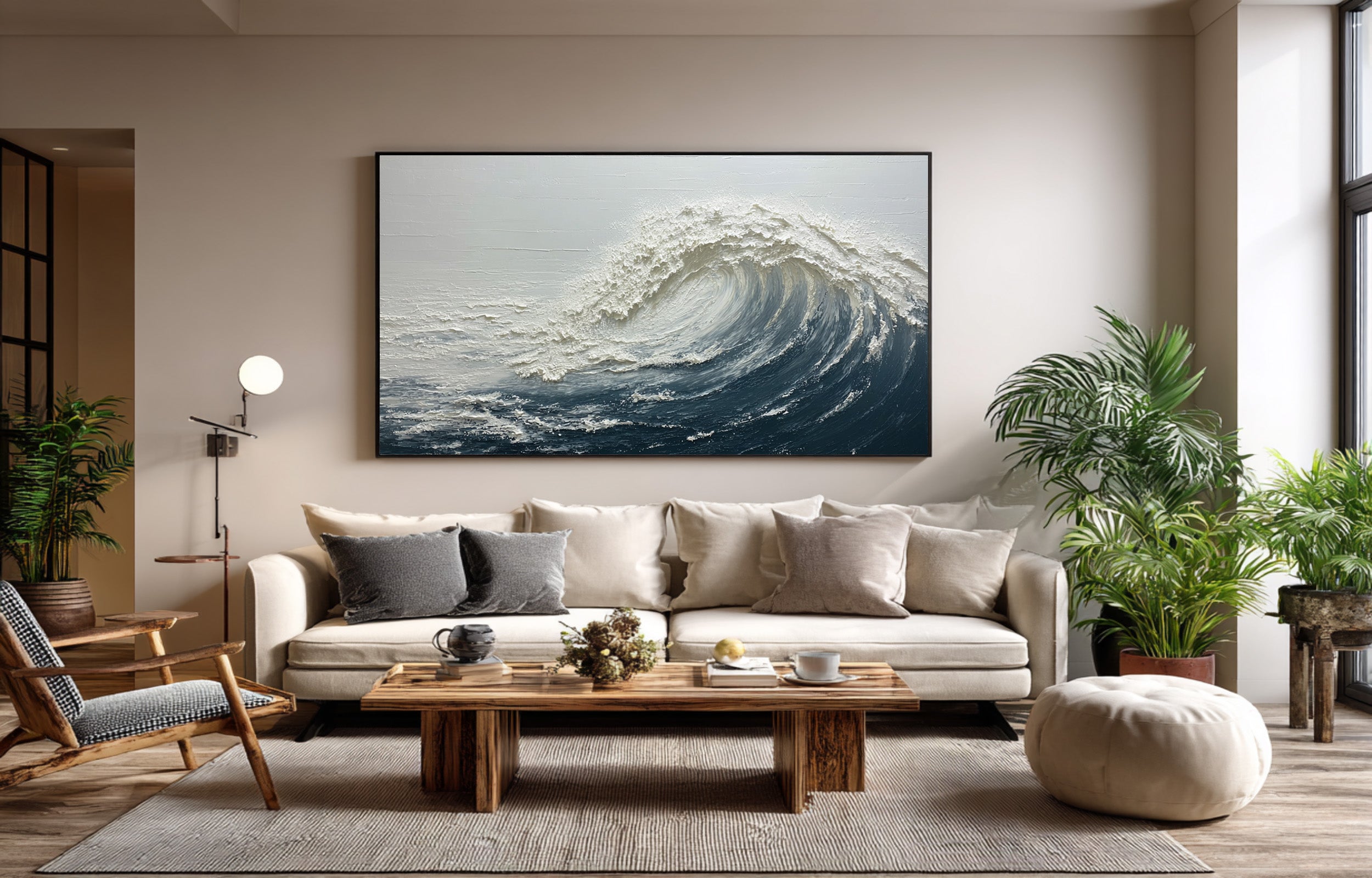 Textured Ocean Painting Large Living Room Decor #WG 059