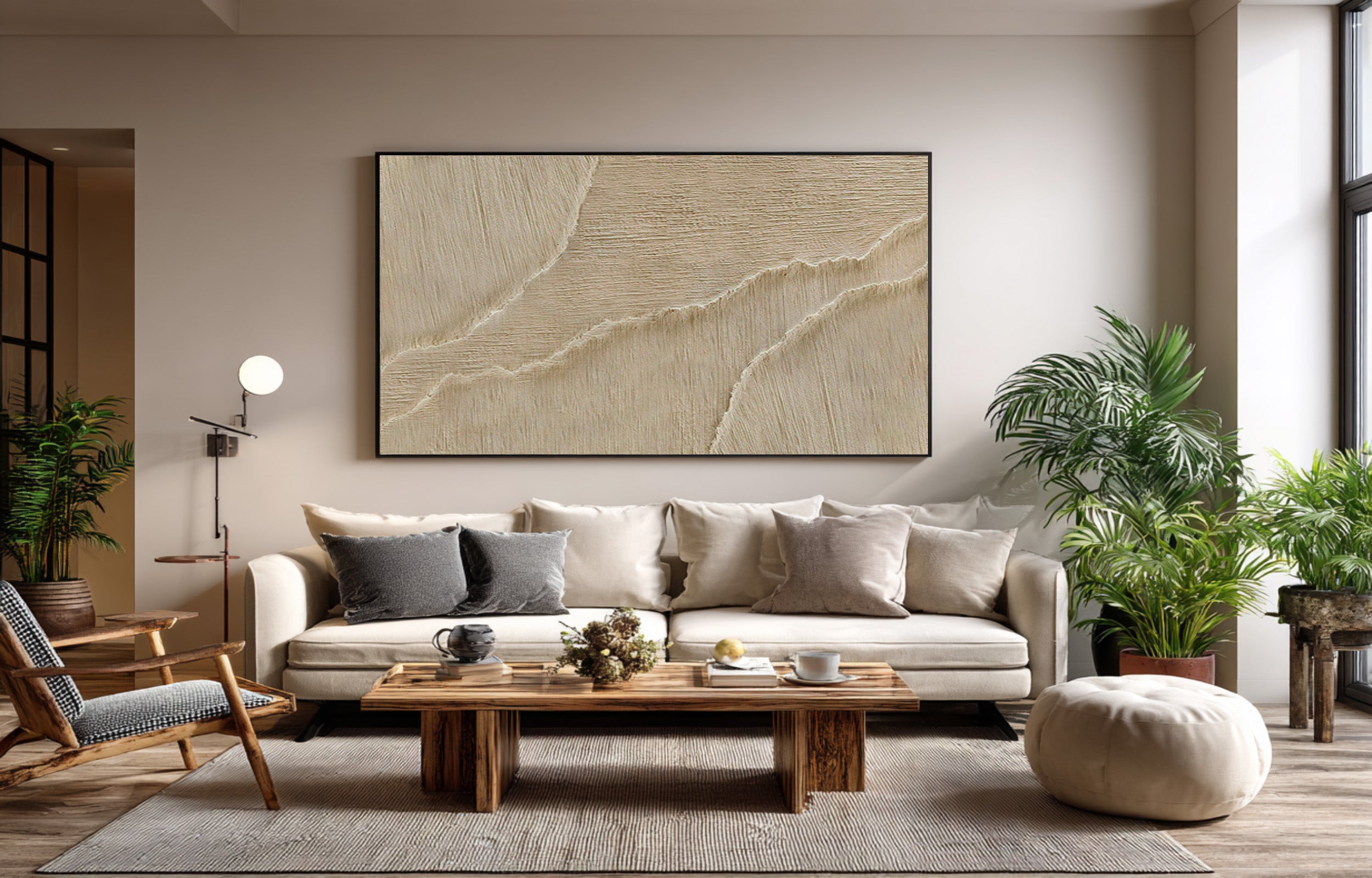 Textured Abstract Wave Art | Beige Canvas Painting #WG 066
