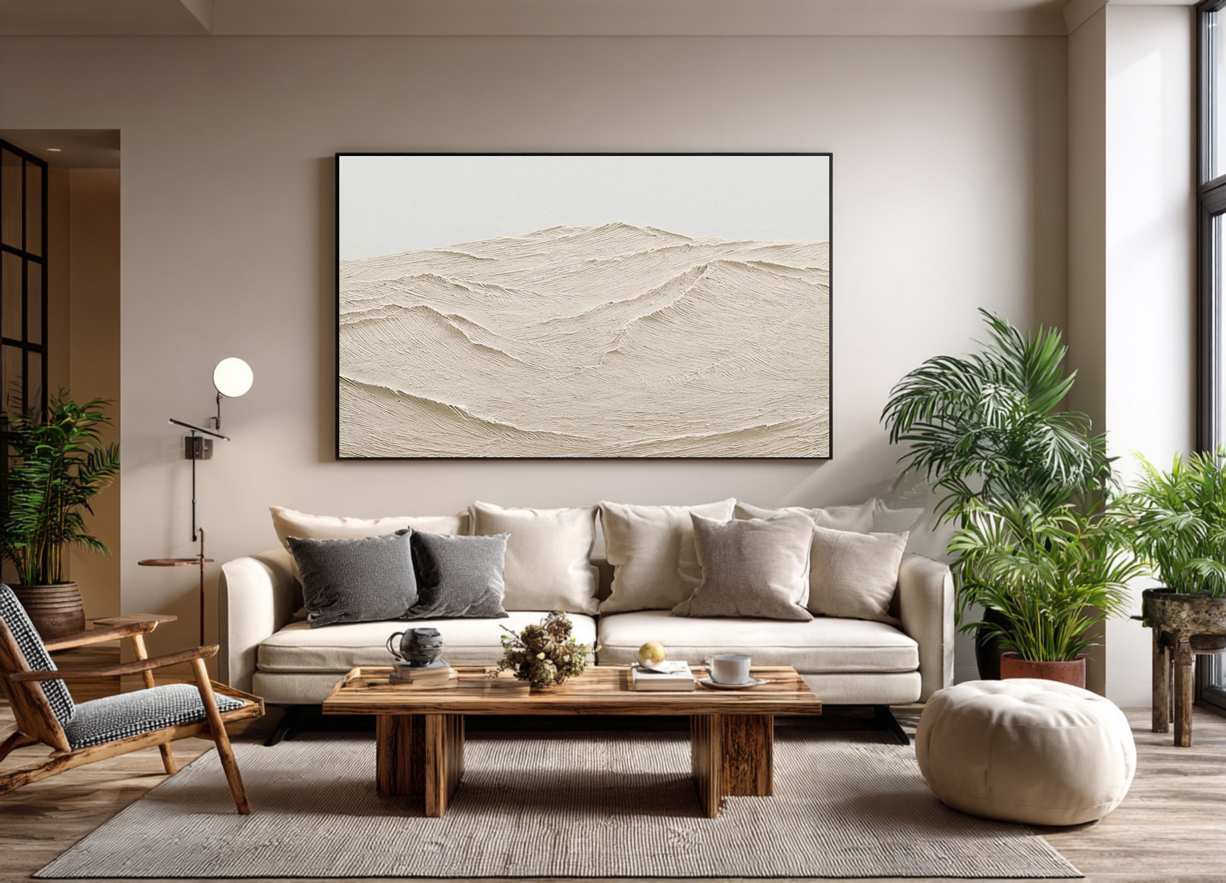 Textured Mountain Landscape Art Minimalist Beige #WG 075