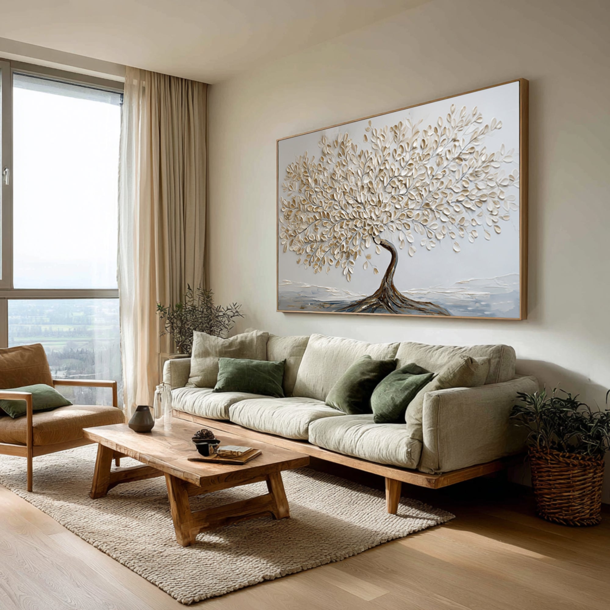Gold & White Textured Tree Art on Canvas #WG 063