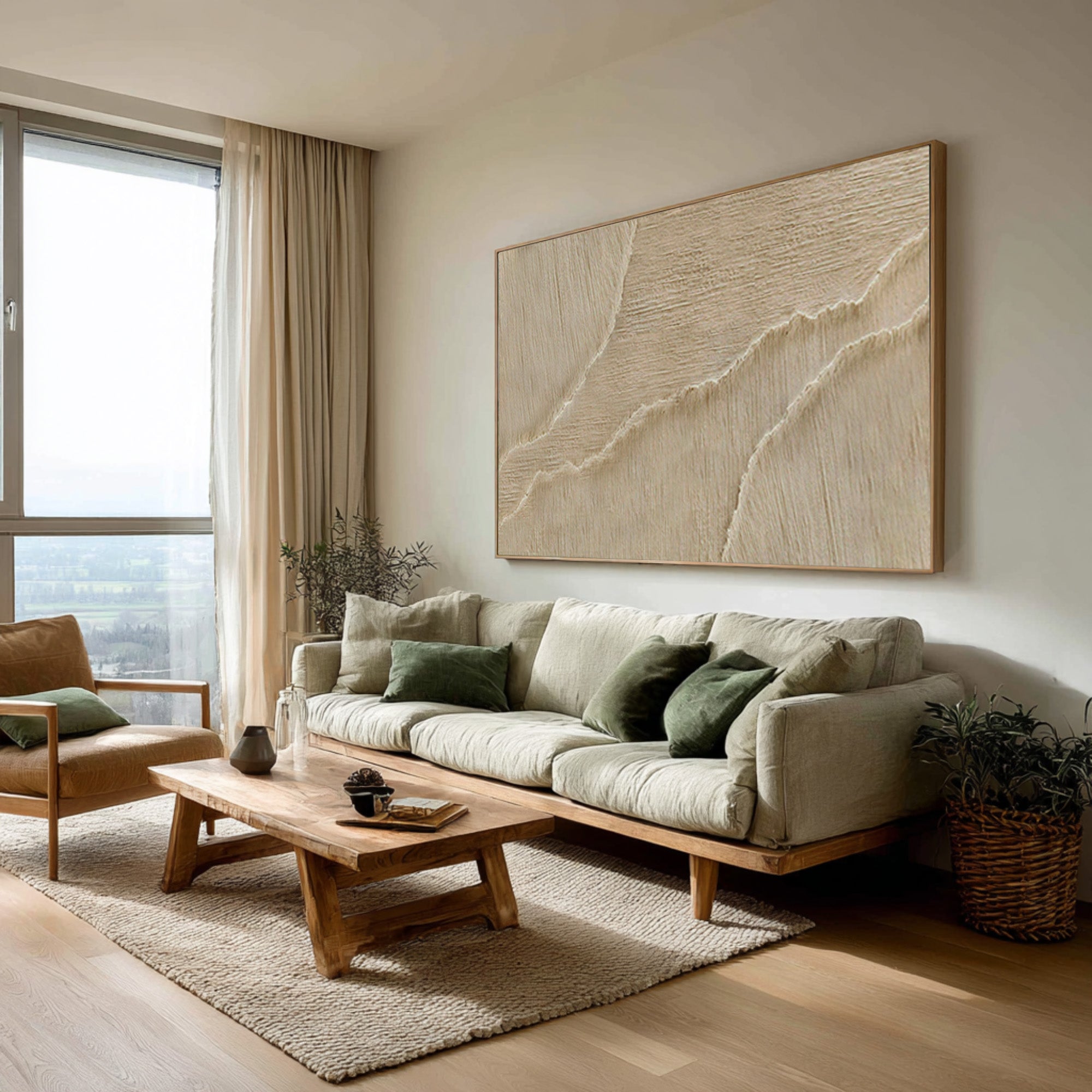Textured Abstract Wave Art | Beige Canvas Painting #WG 066