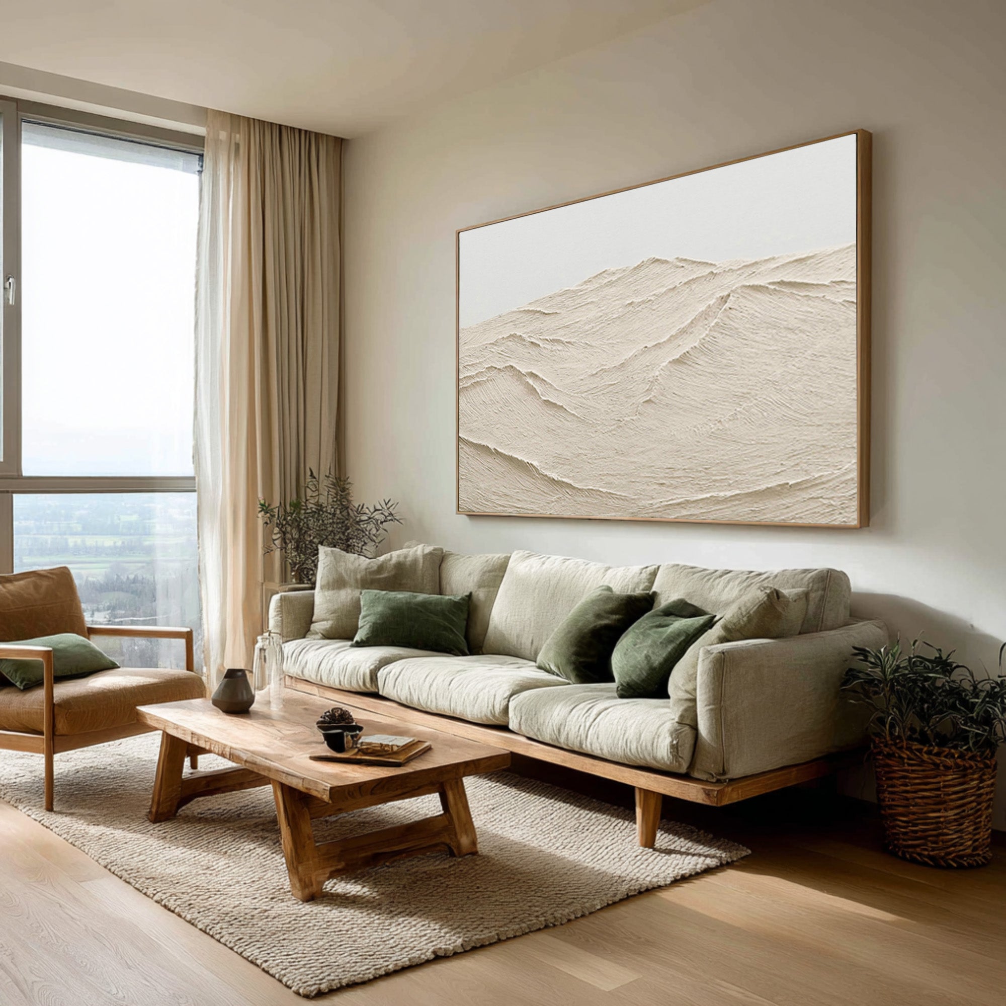 Textured Mountain Landscape Art Minimalist Beige #WG 075