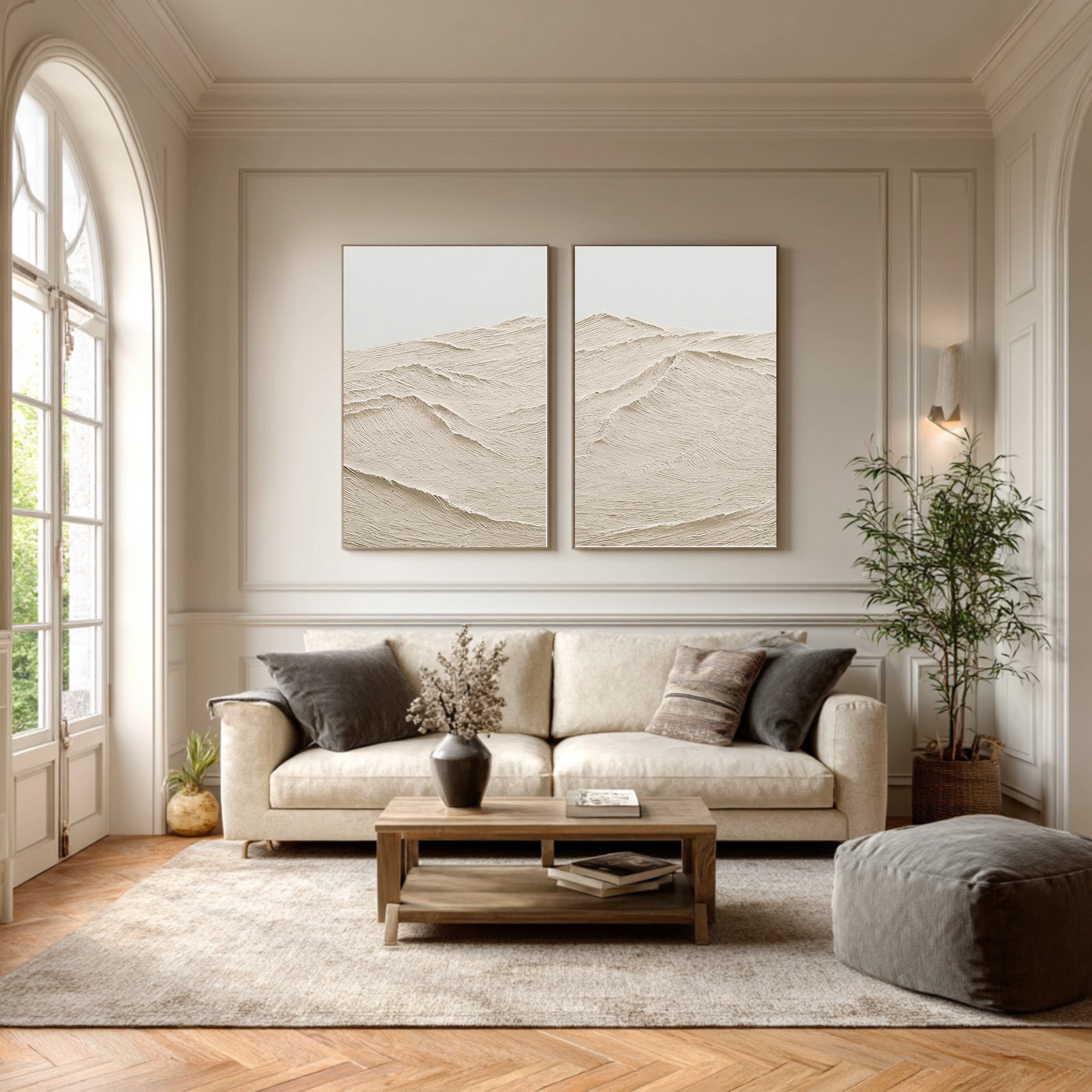 Dual Textured Abstract Art Minimalist Beige Set #WG 072