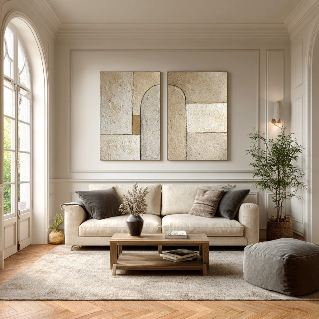 Neutral Geometric Abstract Canvas Set of 2 #WG 078