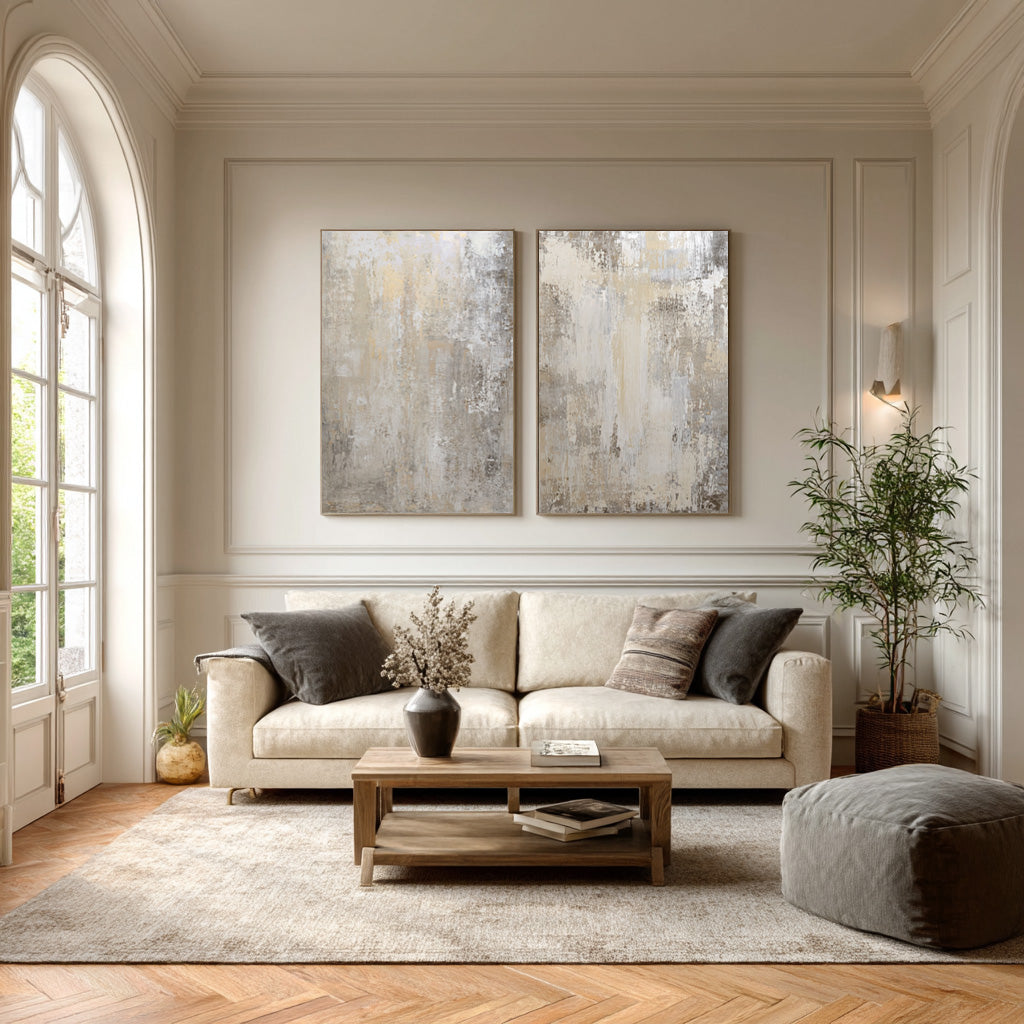 Stylish Beige Living Room Decor with Large Artwork #WG 001