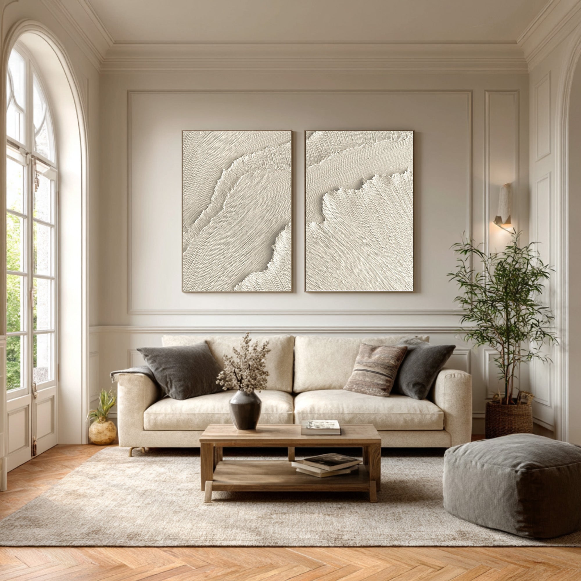 Organic Modern Wavy Art Set Neutral Vertical Decor #WG 073