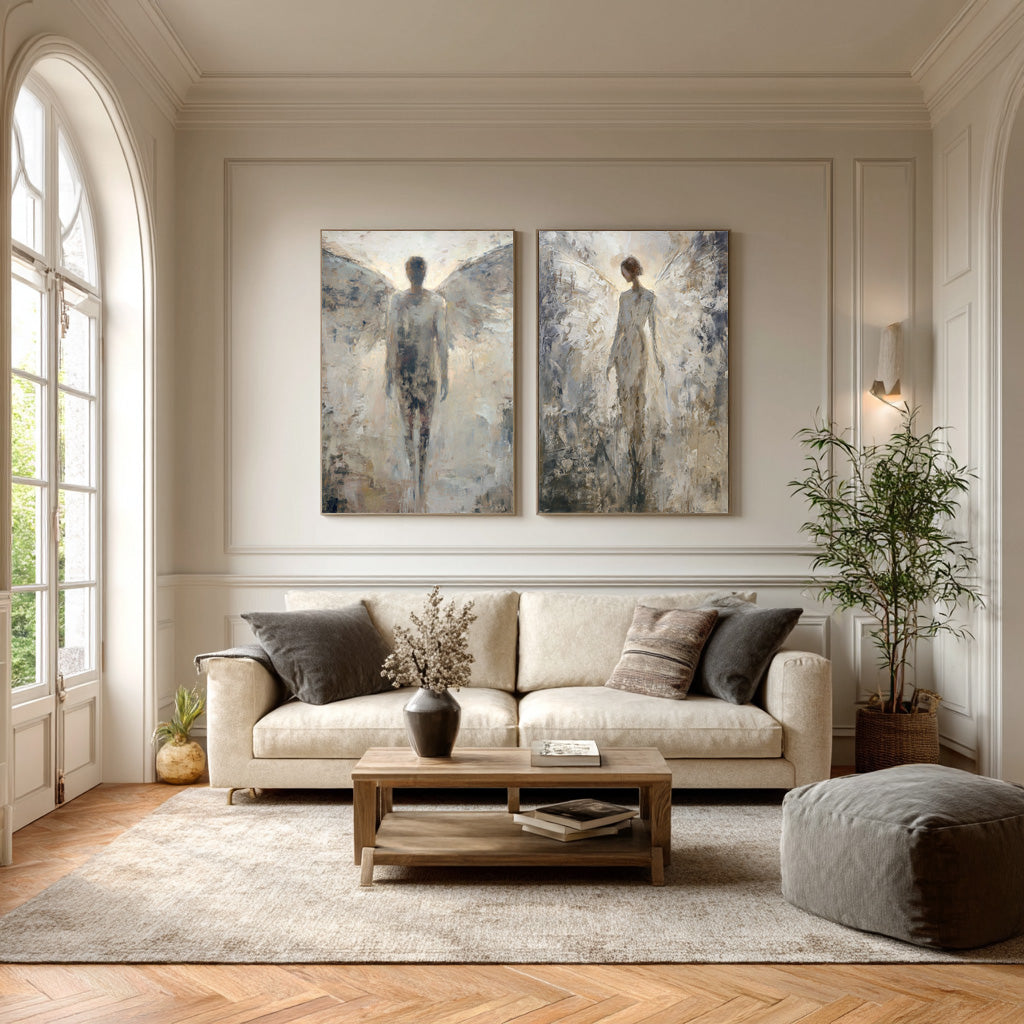 Large Angelic Abstract Art Pair Modern Home #WG 022