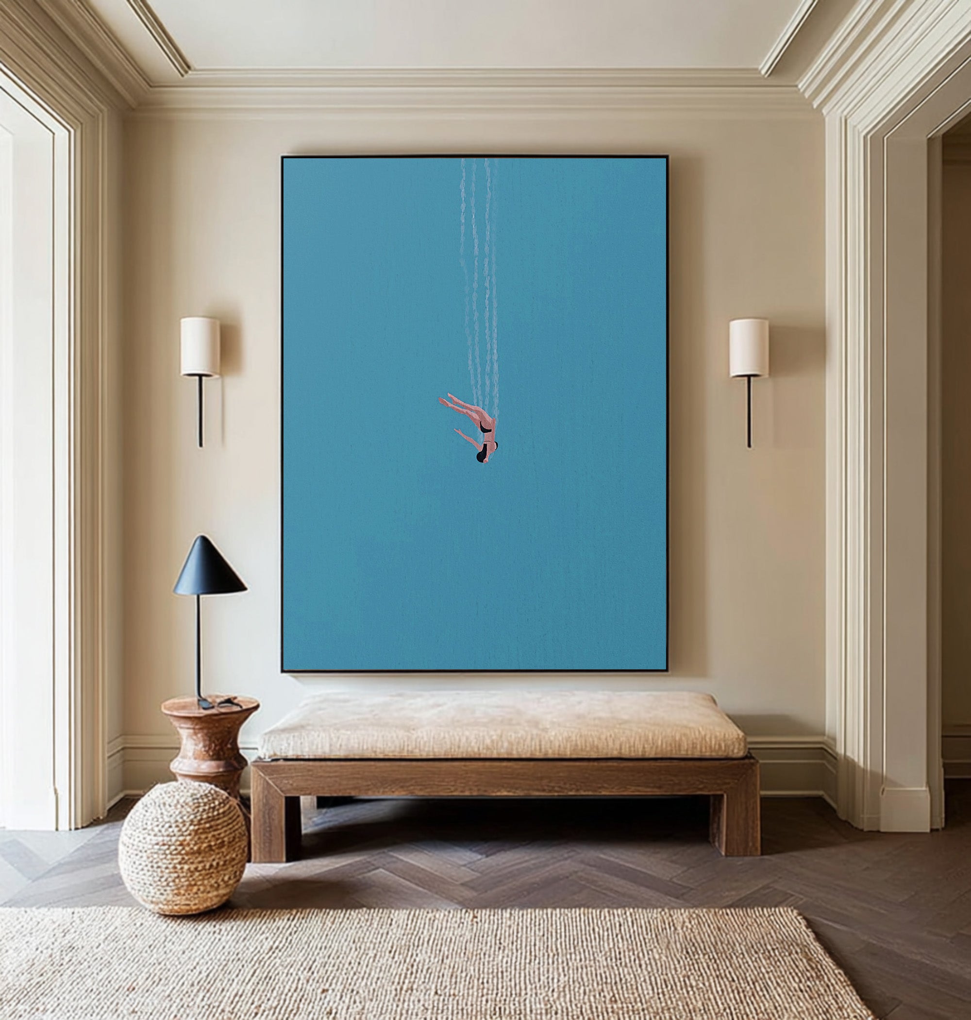 Serene Blue Wall Art Minimalist Diving Painting #WG 095