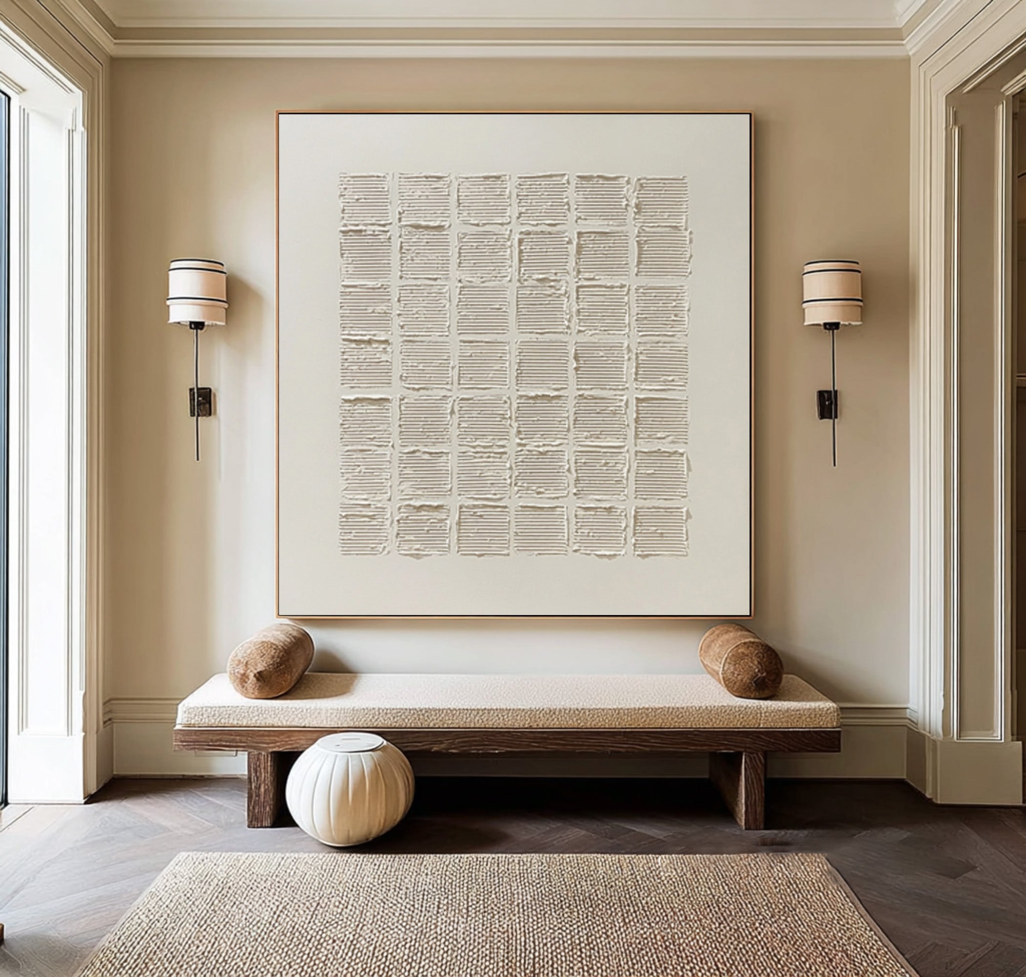 Textured Grid Abstract Art Square Neutral Decor #WG 057