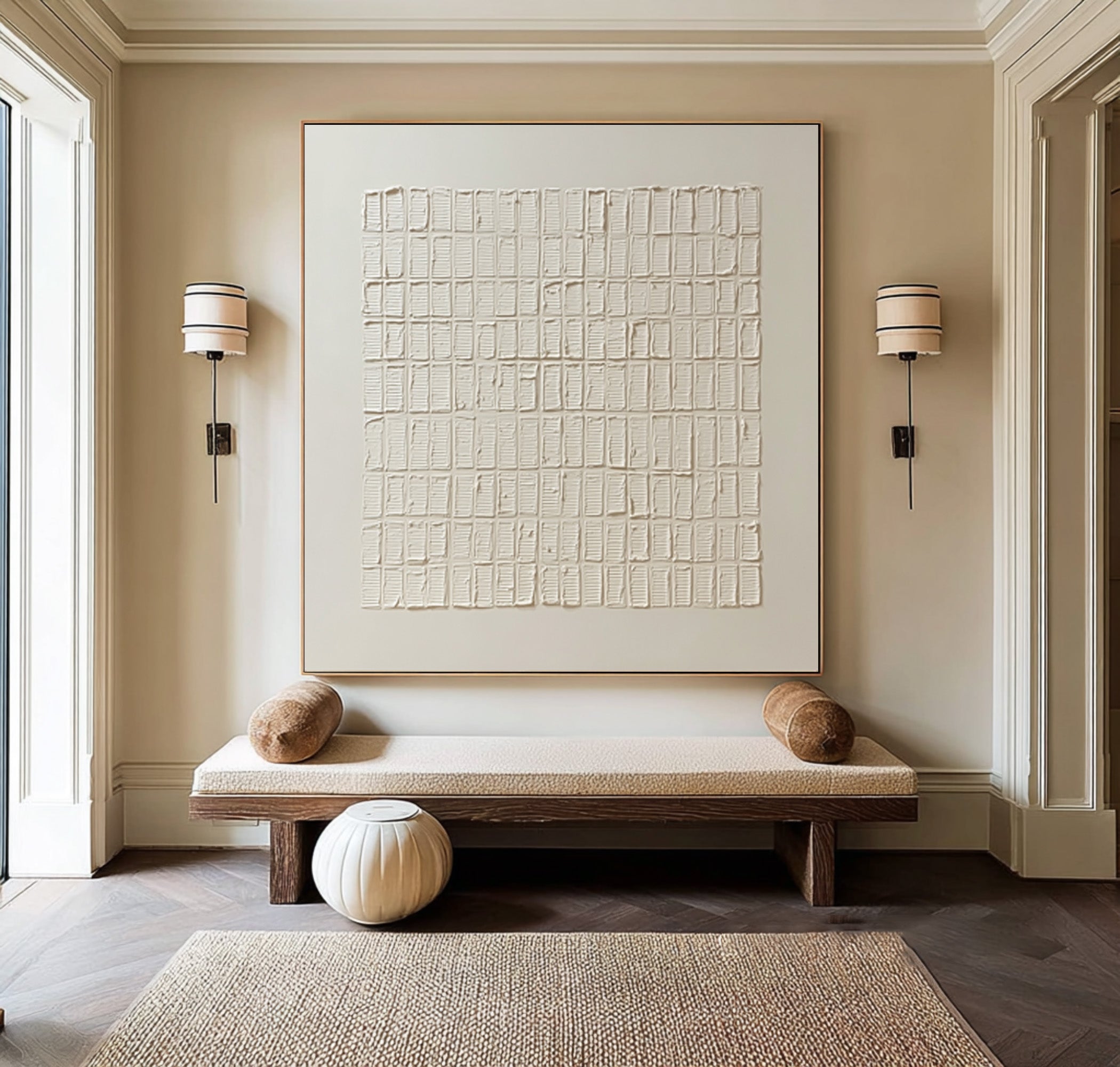 Modern Textured Wall Art Cream White Grid Decor #WG 058