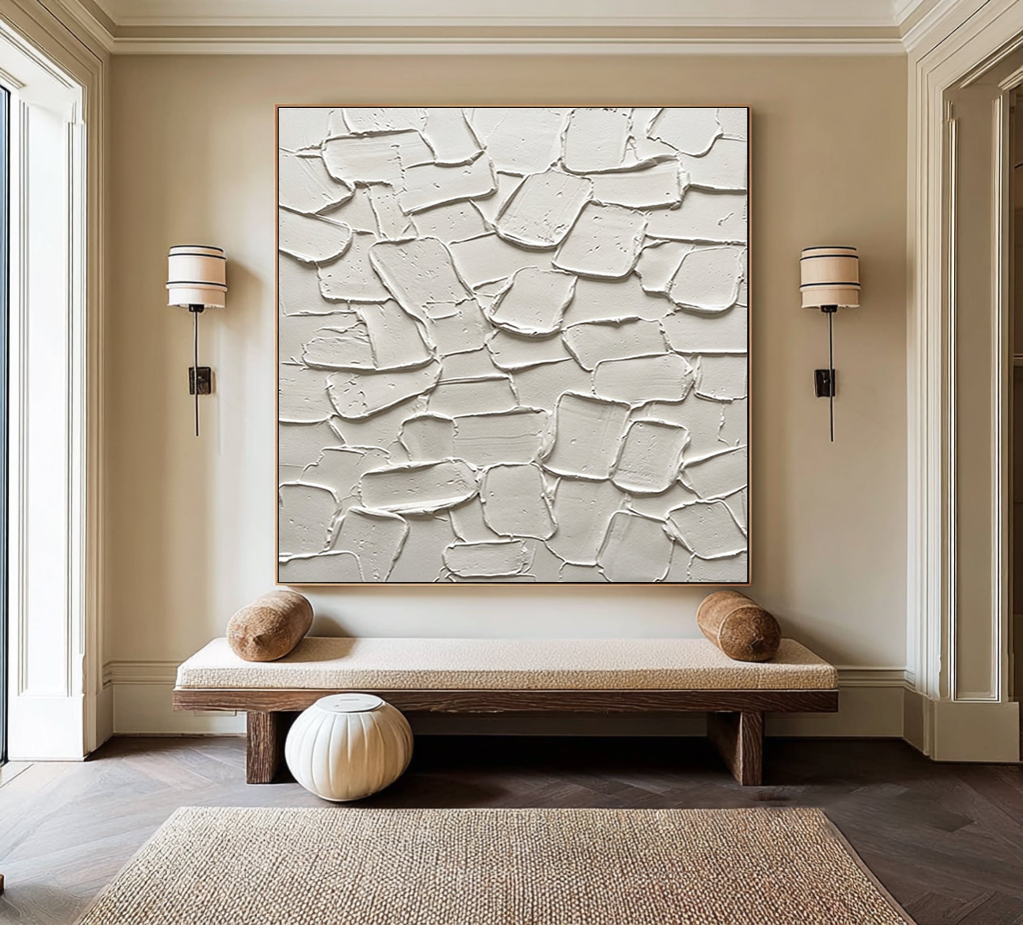 Large Organic Plaster Composition Wall Art Contemporary Neutral Textured Painting