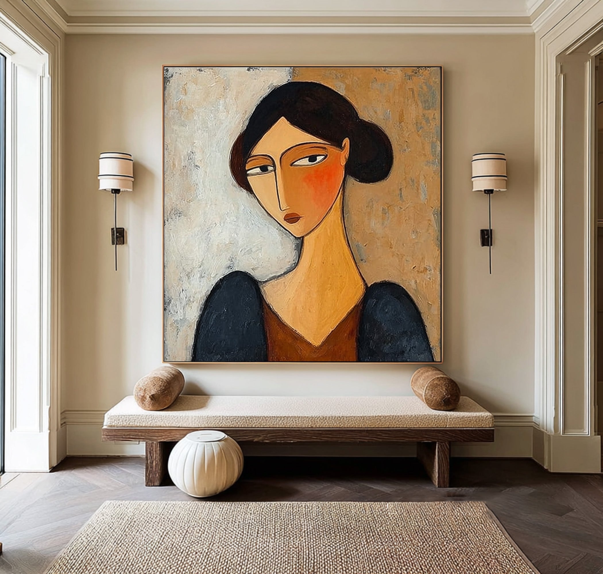 Muted Tones Painting Expressive Female Face Art #WG 088