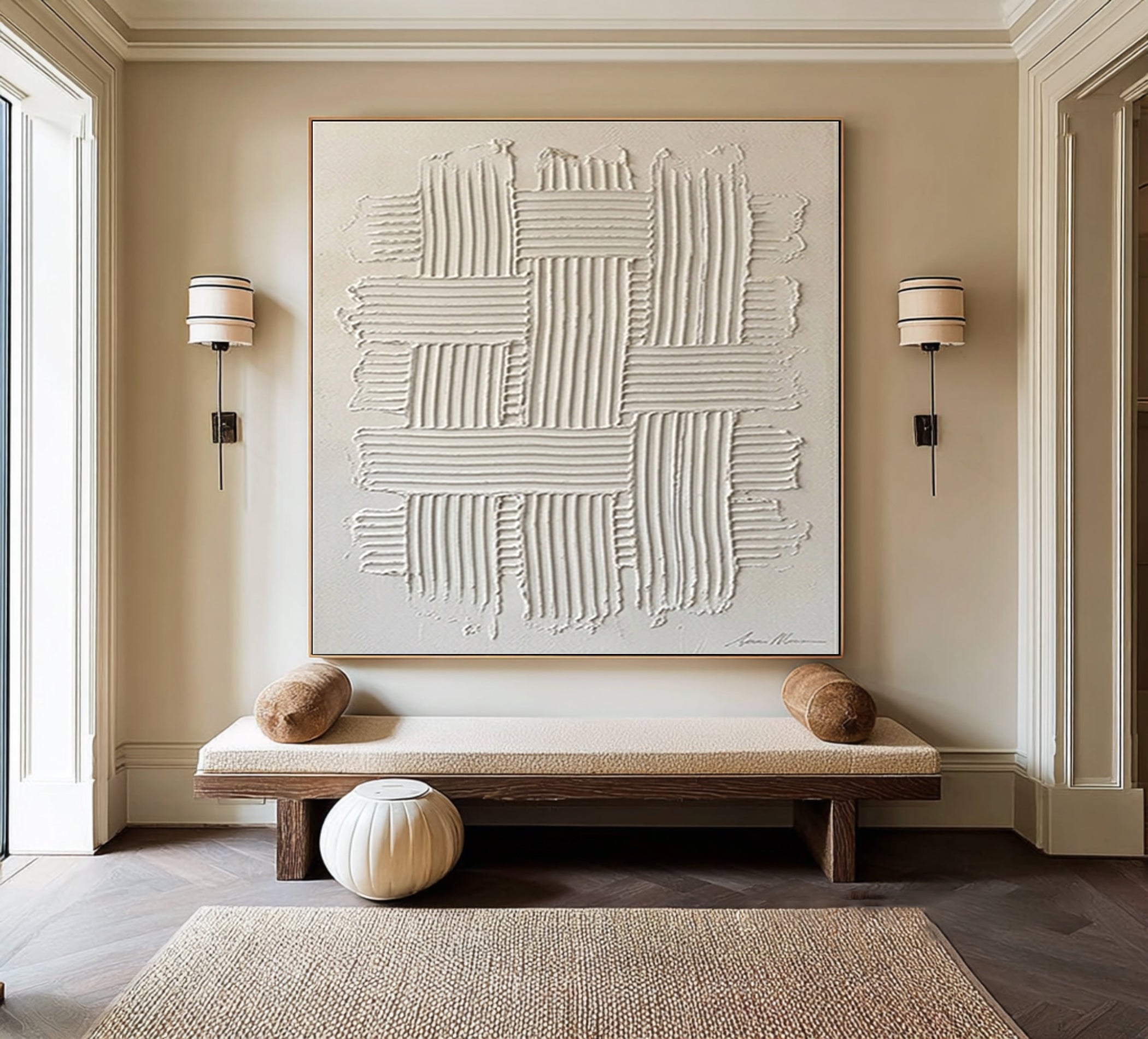 Large Neutral Textured Canvas Art Hand Painted Contemporary Wall Decor