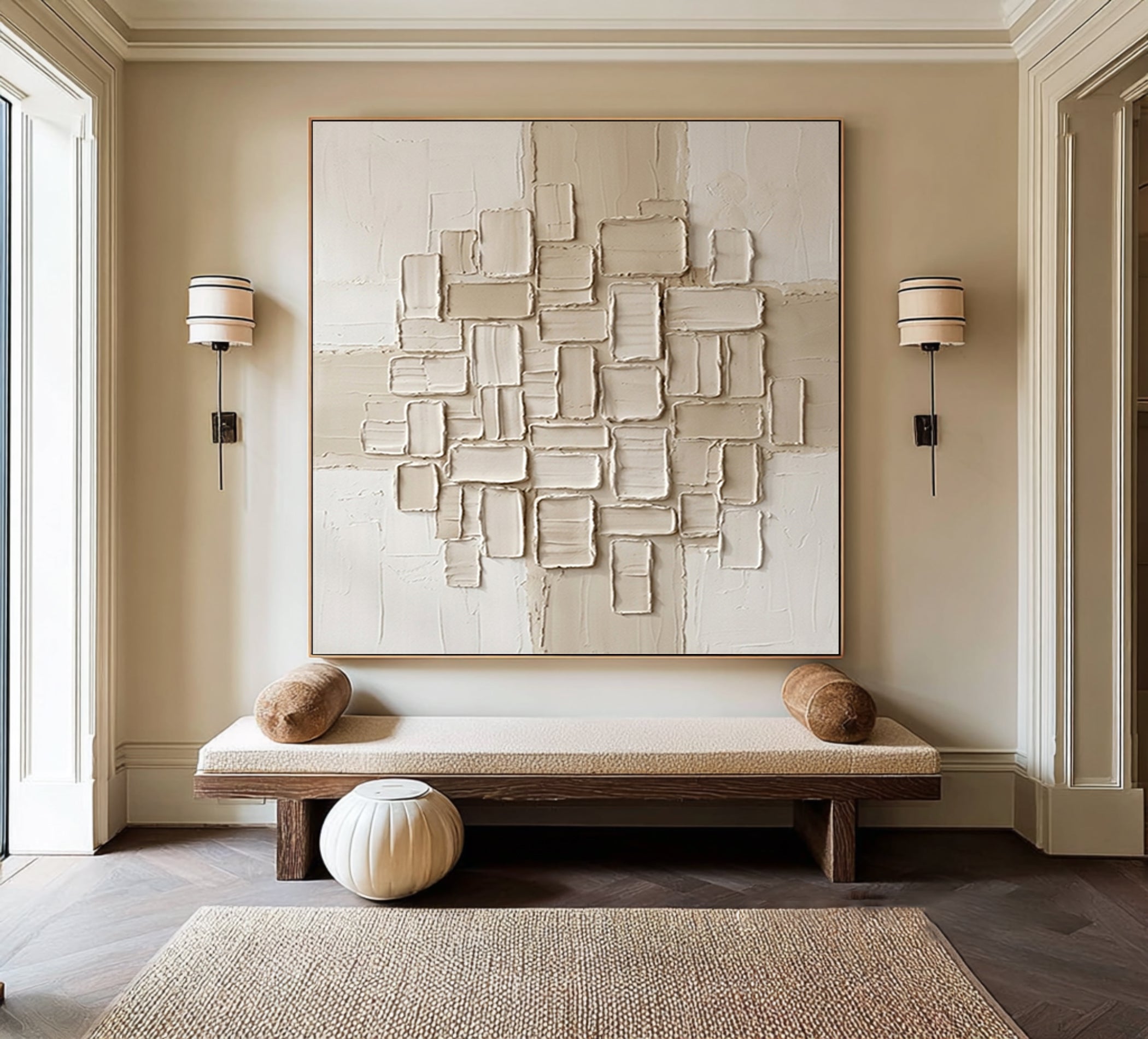 Large Cubic Relief Wall Art Contemporary Neutral Sculptural Texture Canvas Painting