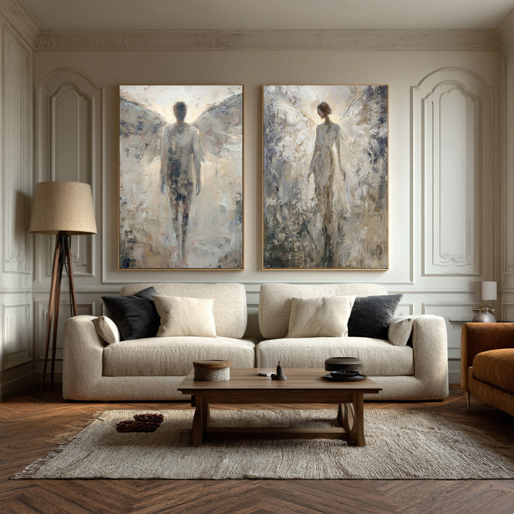 Large Angelic Abstract Art Pair Modern Home #WG 022