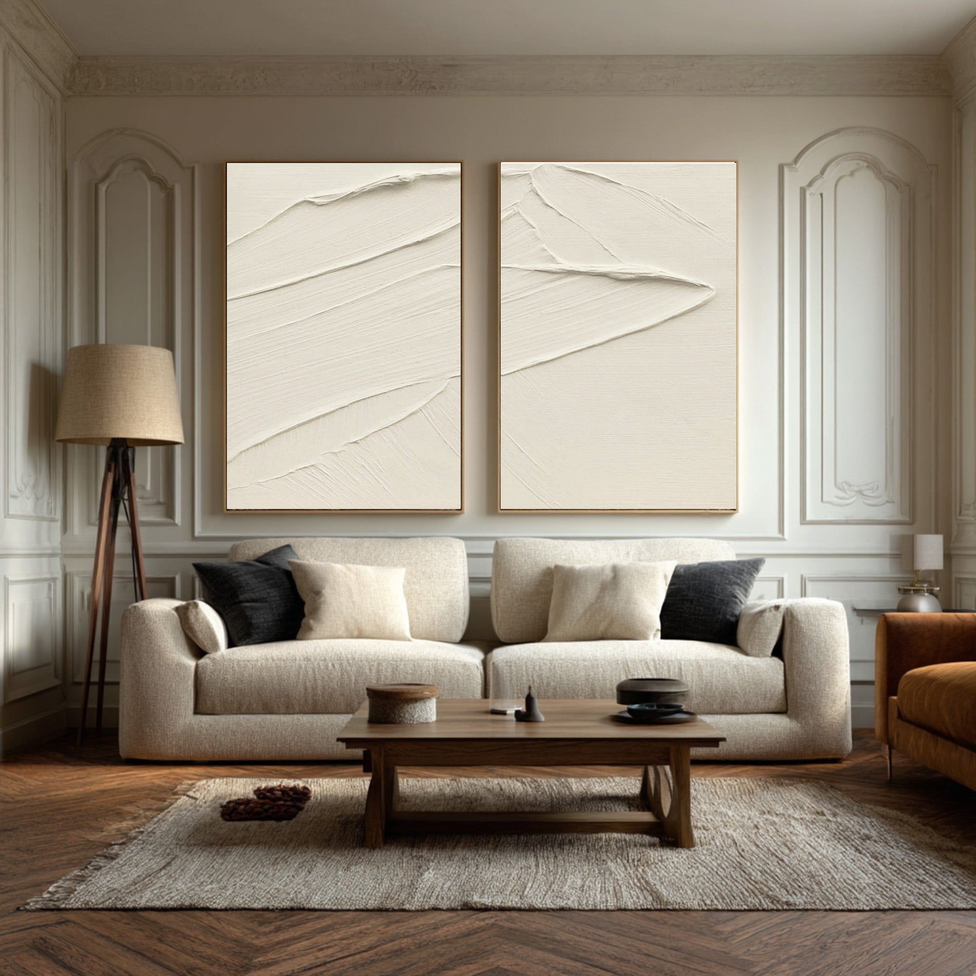 Textured Abstract Wave Art Minimalist Beige Canvas #WG 074