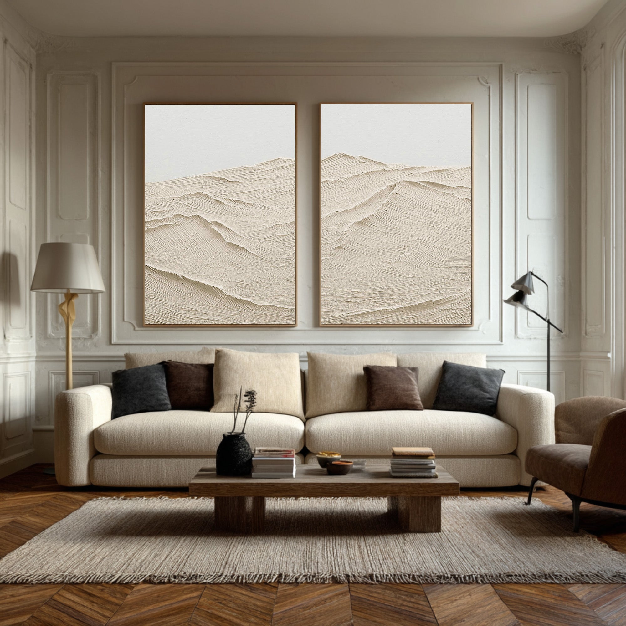 Dual Textured Abstract Art Minimalist Beige Set #WG 072