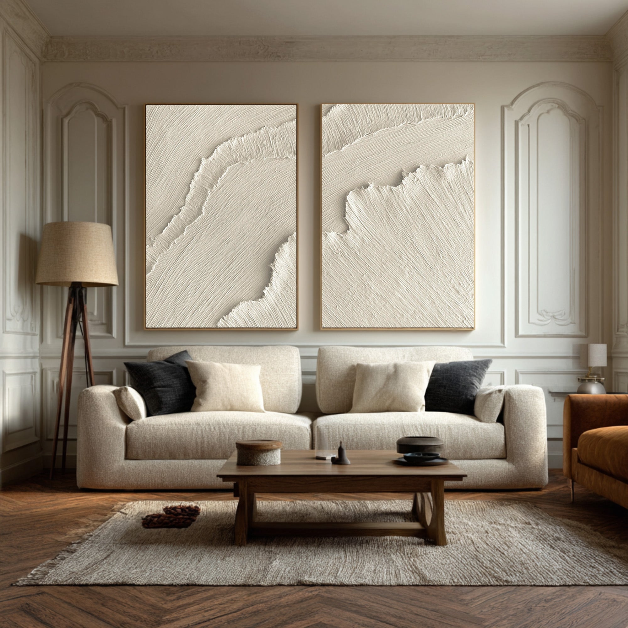 Organic Modern Wavy Art Set Neutral Vertical Decor #WG 073