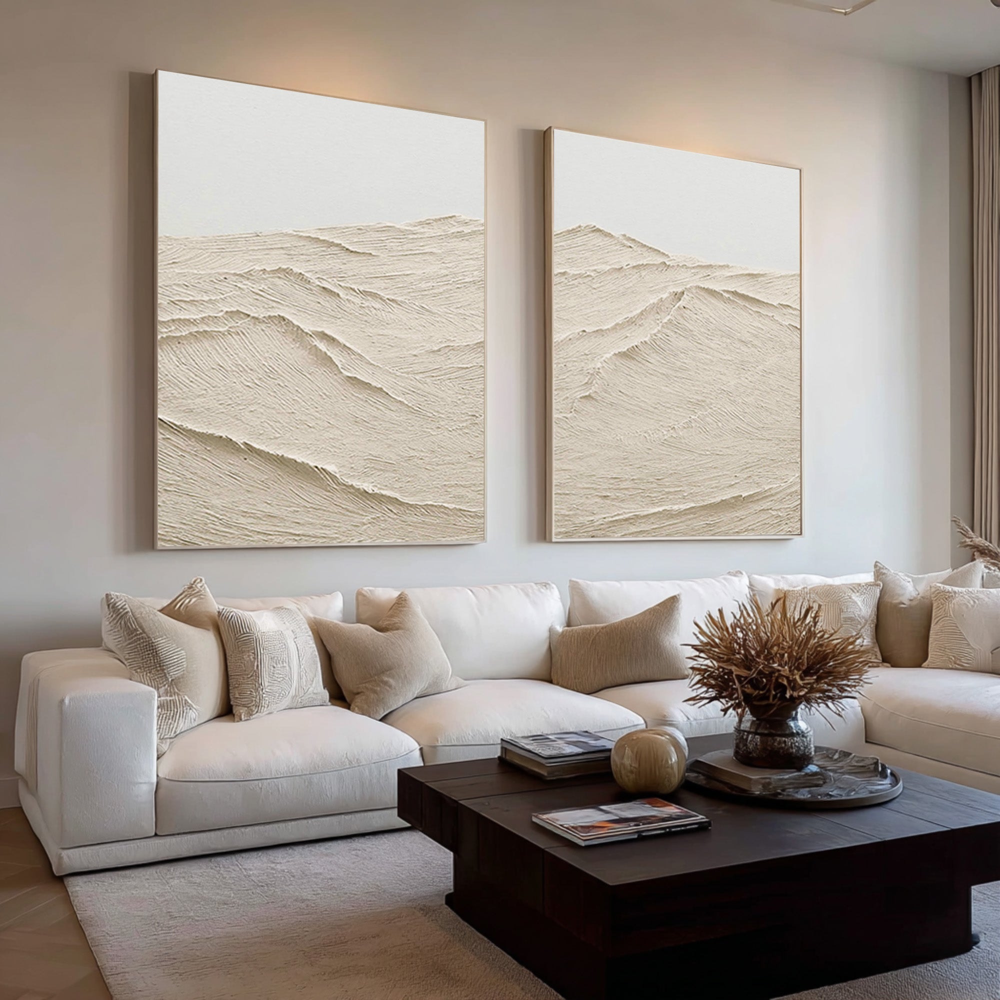 Dual Textured Abstract Art Minimalist Beige Set #WG 072