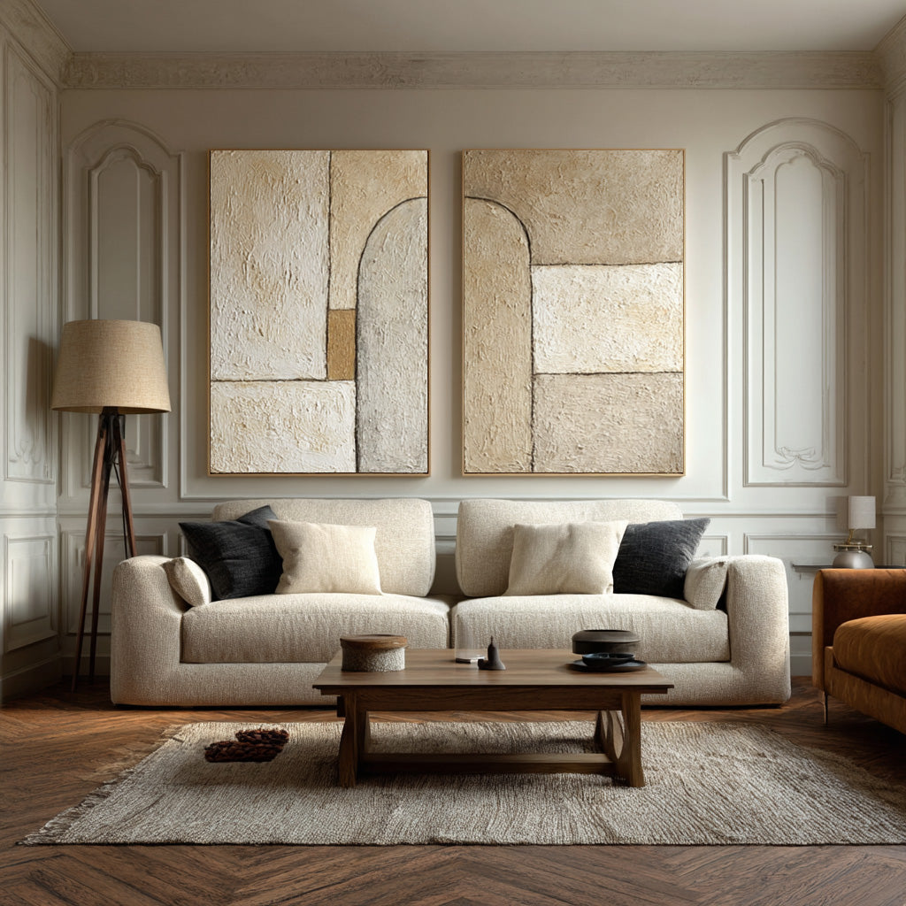 Neutral Geometric Abstract Canvas Set of 2 #WG 078