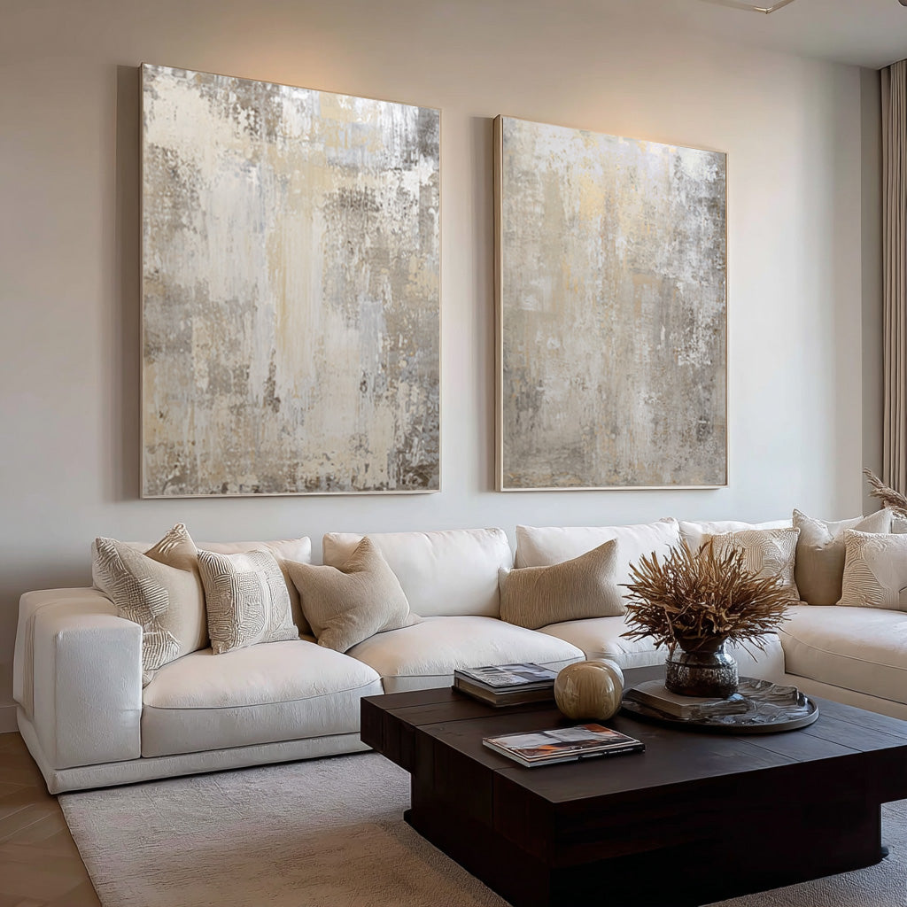 Stylish Beige Living Room Decor with Large Artwork #WG 001