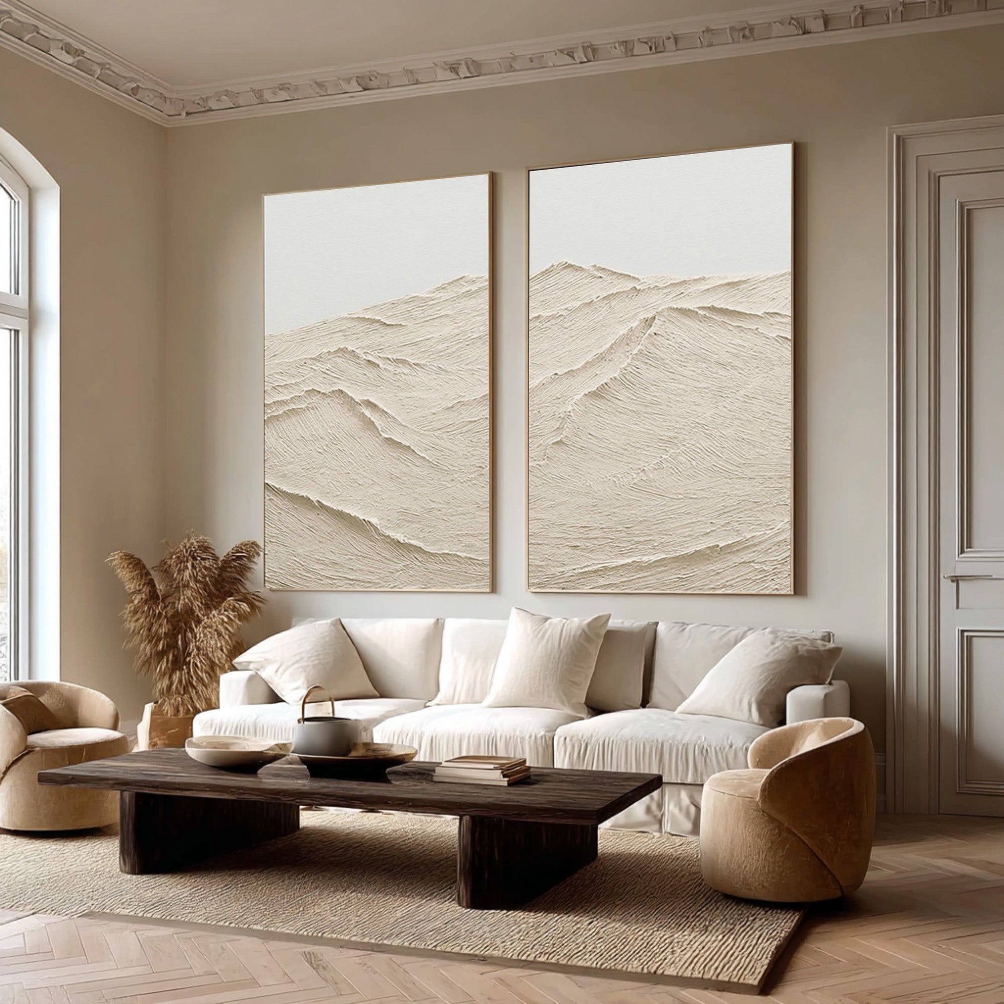 Dual Textured Abstract Art Minimalist Beige Set #WG 072