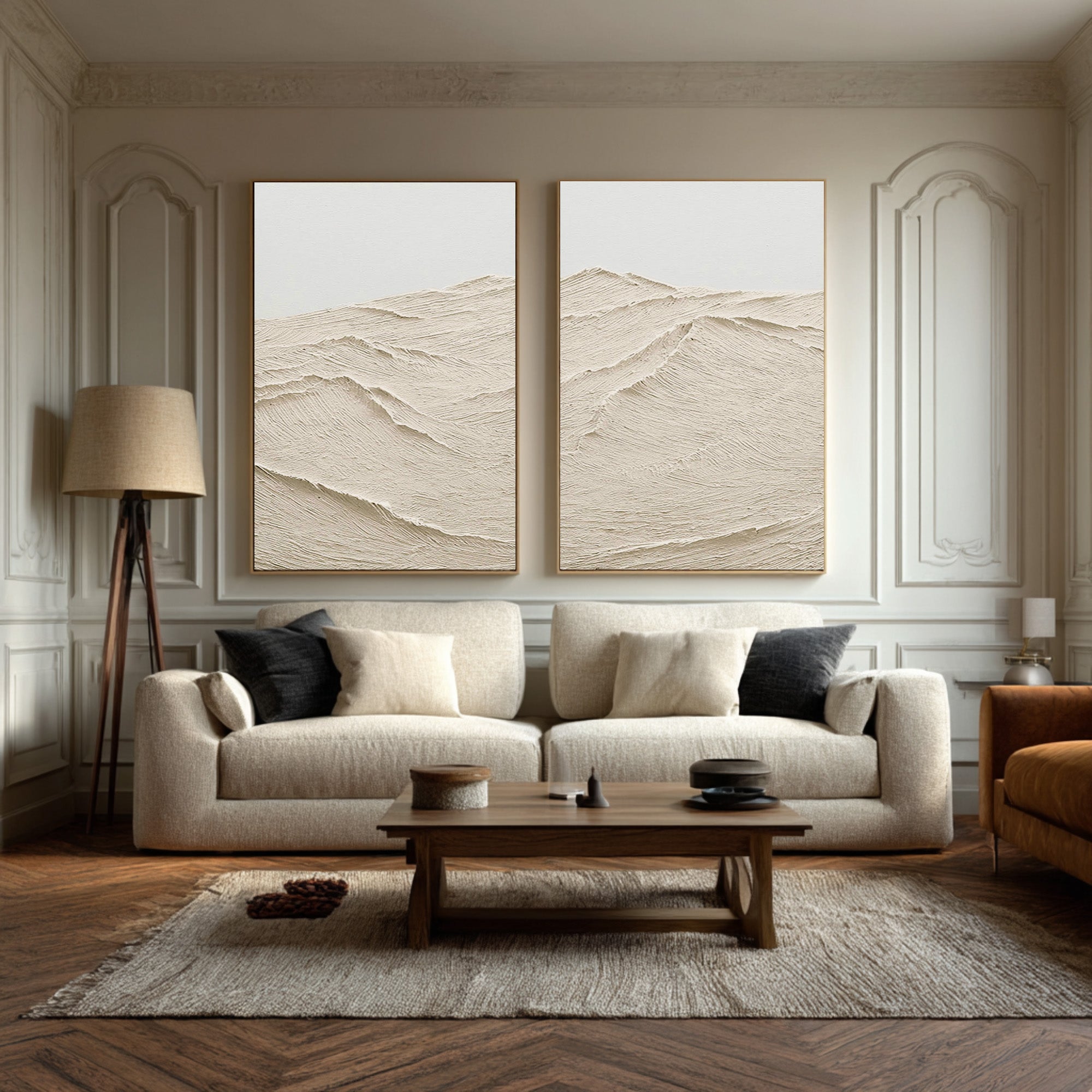 Dual Textured Abstract Art Minimalist Beige Set #WG 072