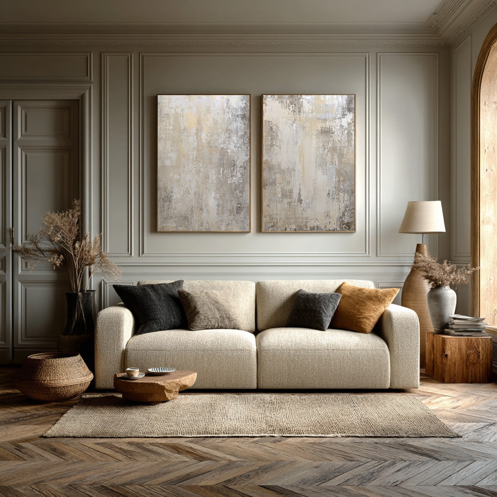Stylish Beige Living Room Decor with Large Artwork #WG 001