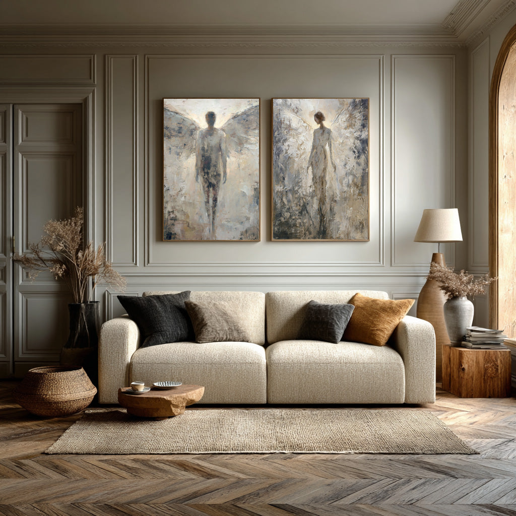 Large Angelic Abstract Art Pair Modern Home #WG 022