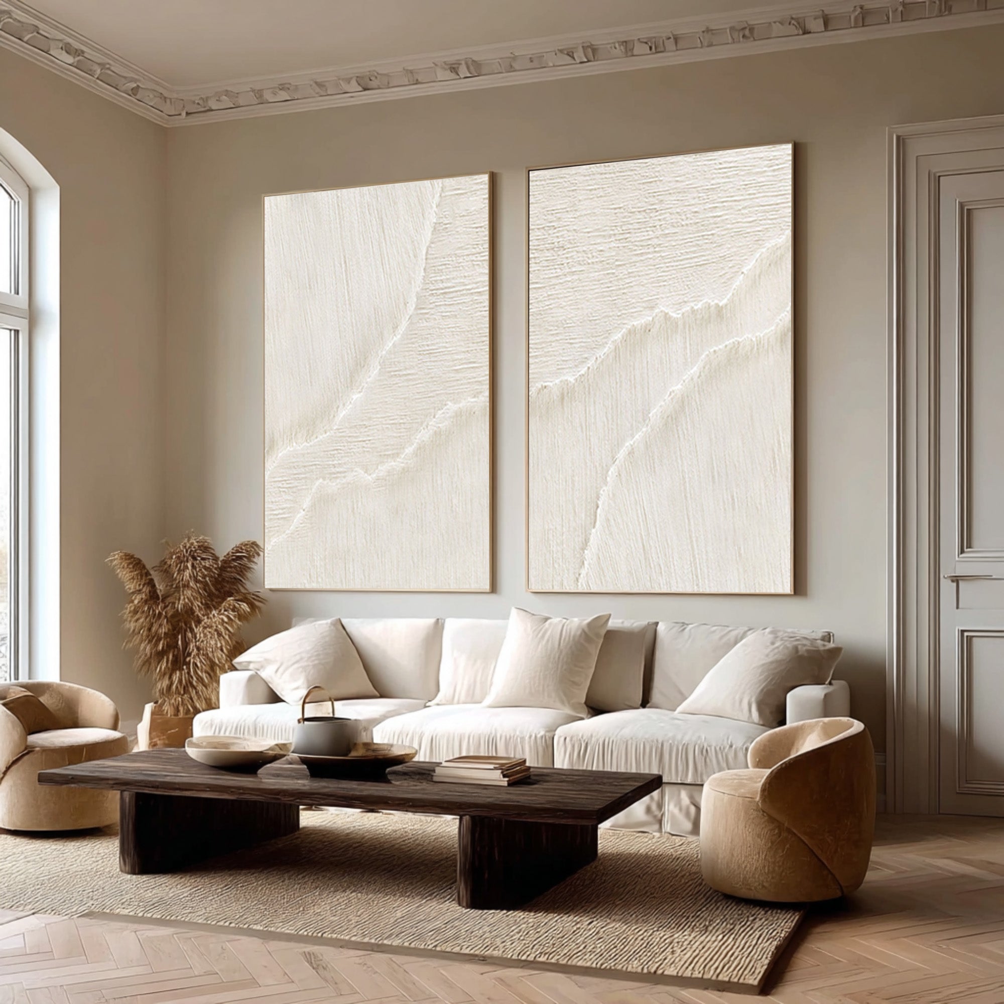 Organic Flow Abstract Artwork Pair Neutral Vertical Decor #WG 070