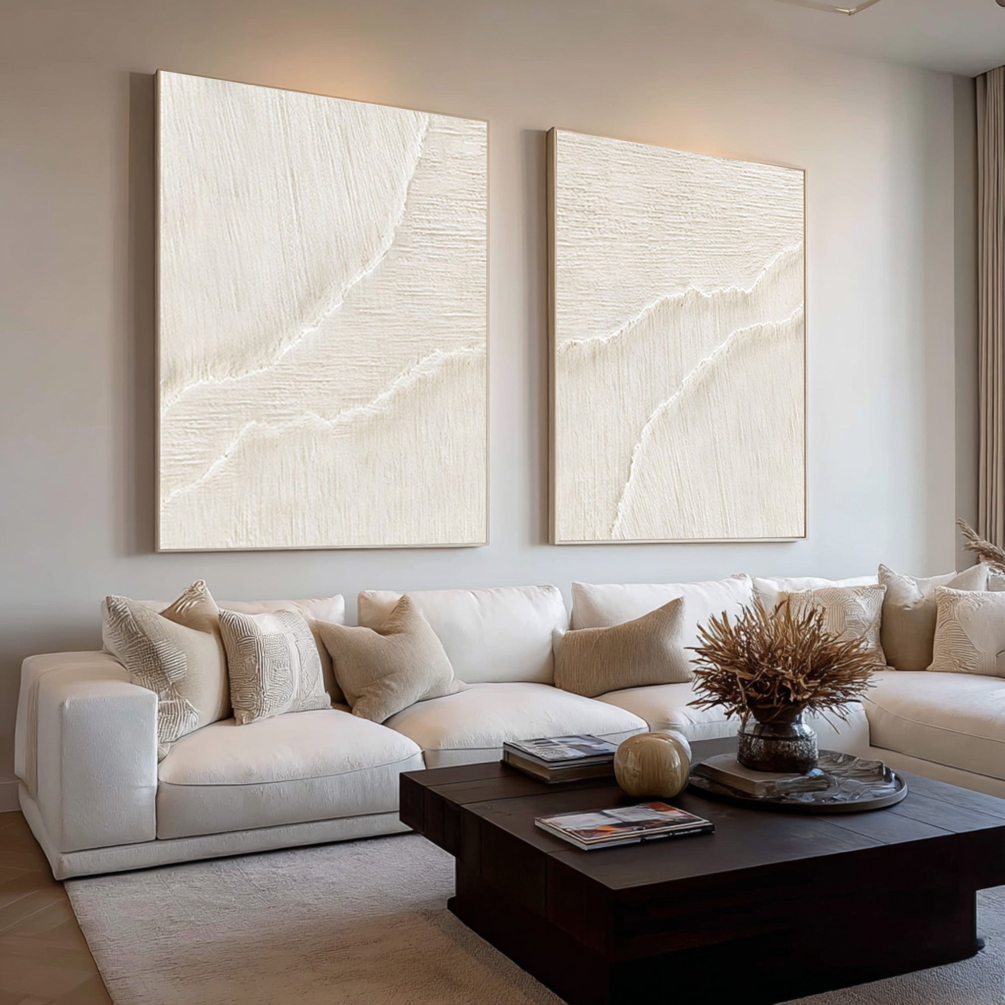 Organic Flow Abstract Artwork Pair Neutral Vertical Decor #WG 070