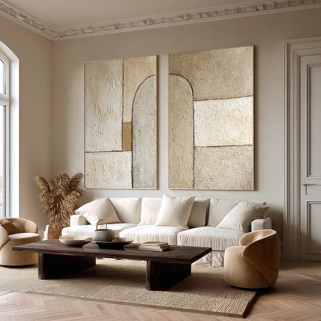 Neutral Geometric Abstract Canvas Set of 2 #WG 078