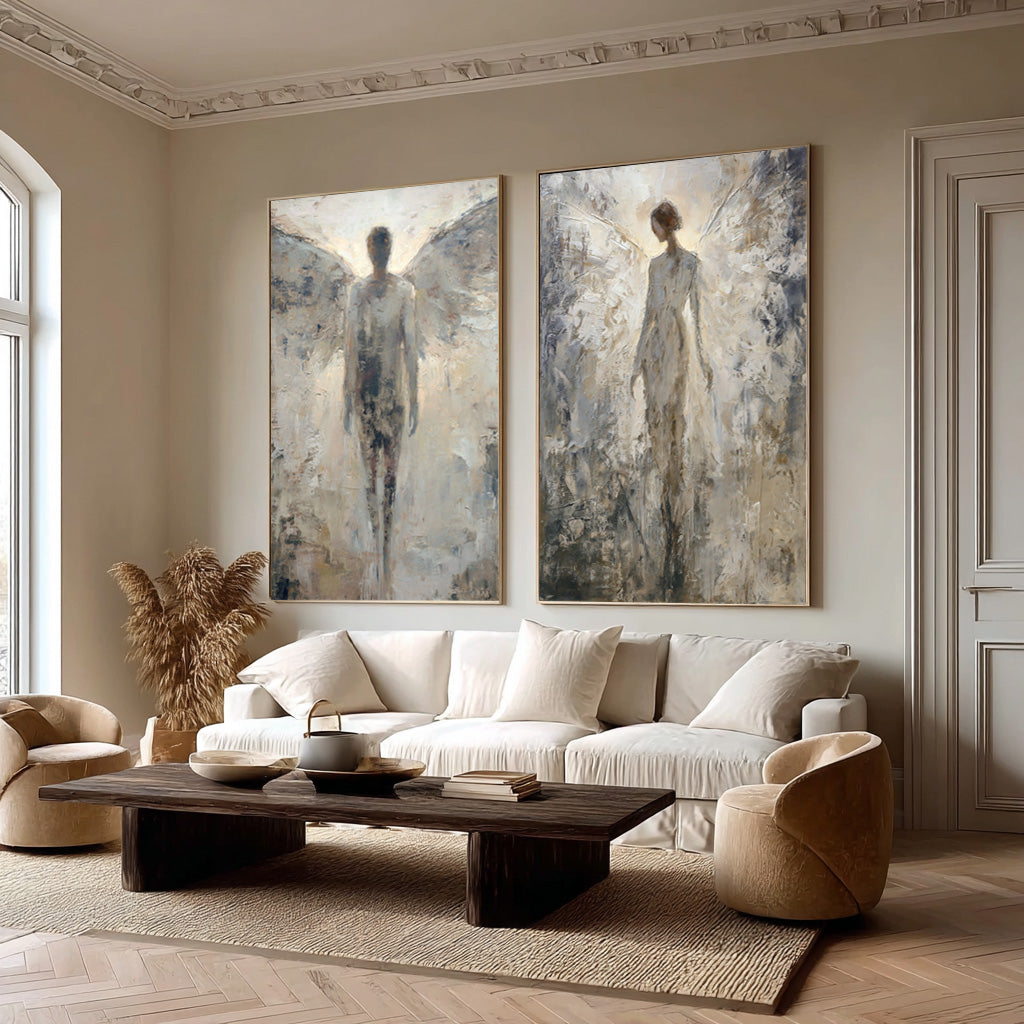 Large Angelic Abstract Art Pair Modern Home #WG 022