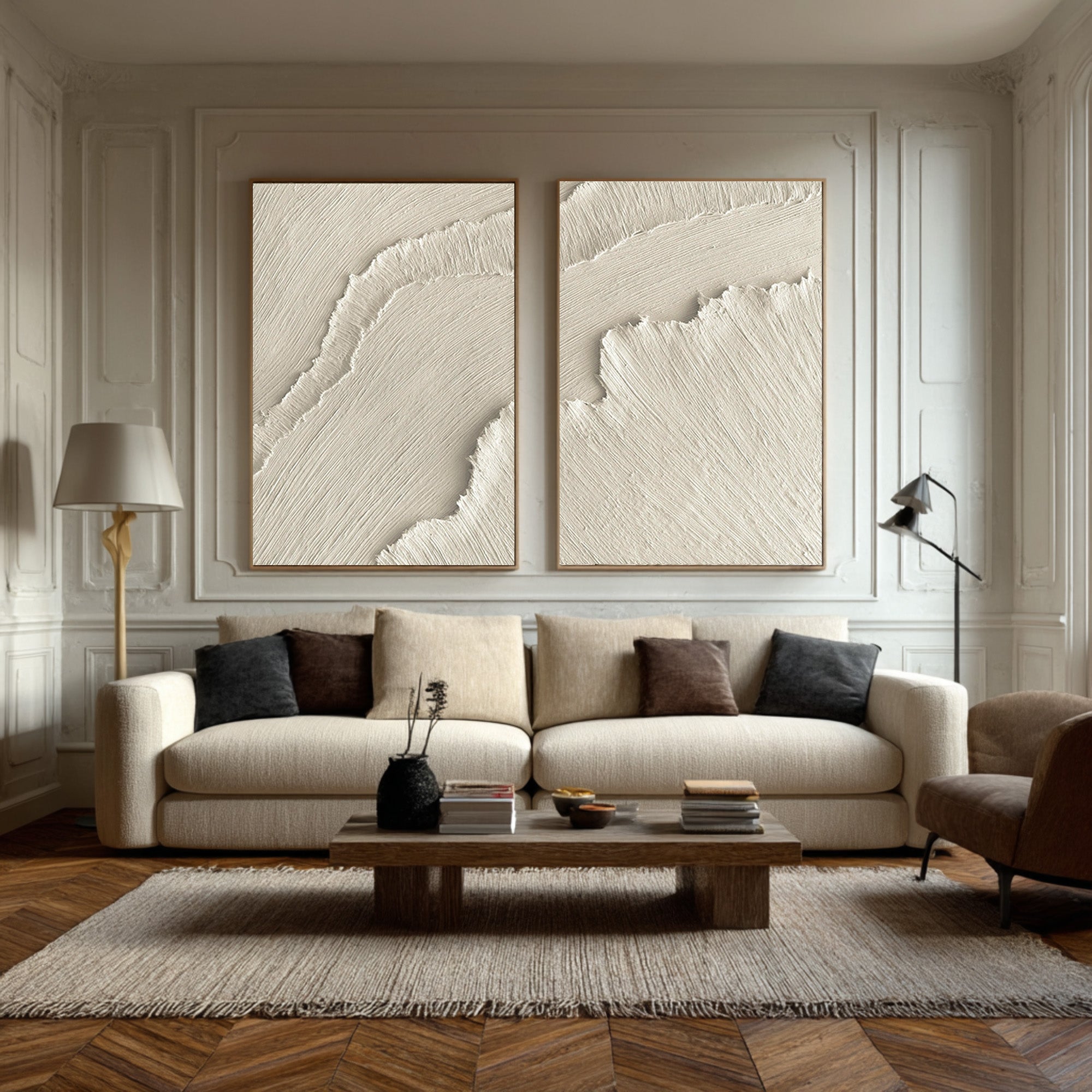 Organic Modern Wavy Art Set Neutral Vertical Decor #WG 073