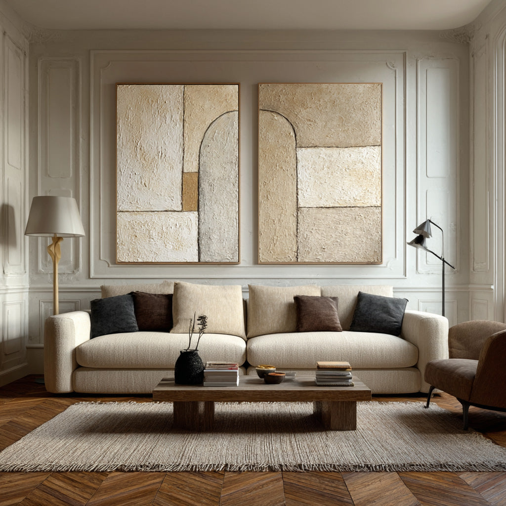 Neutral Geometric Abstract Canvas Set of 2 #WG 078